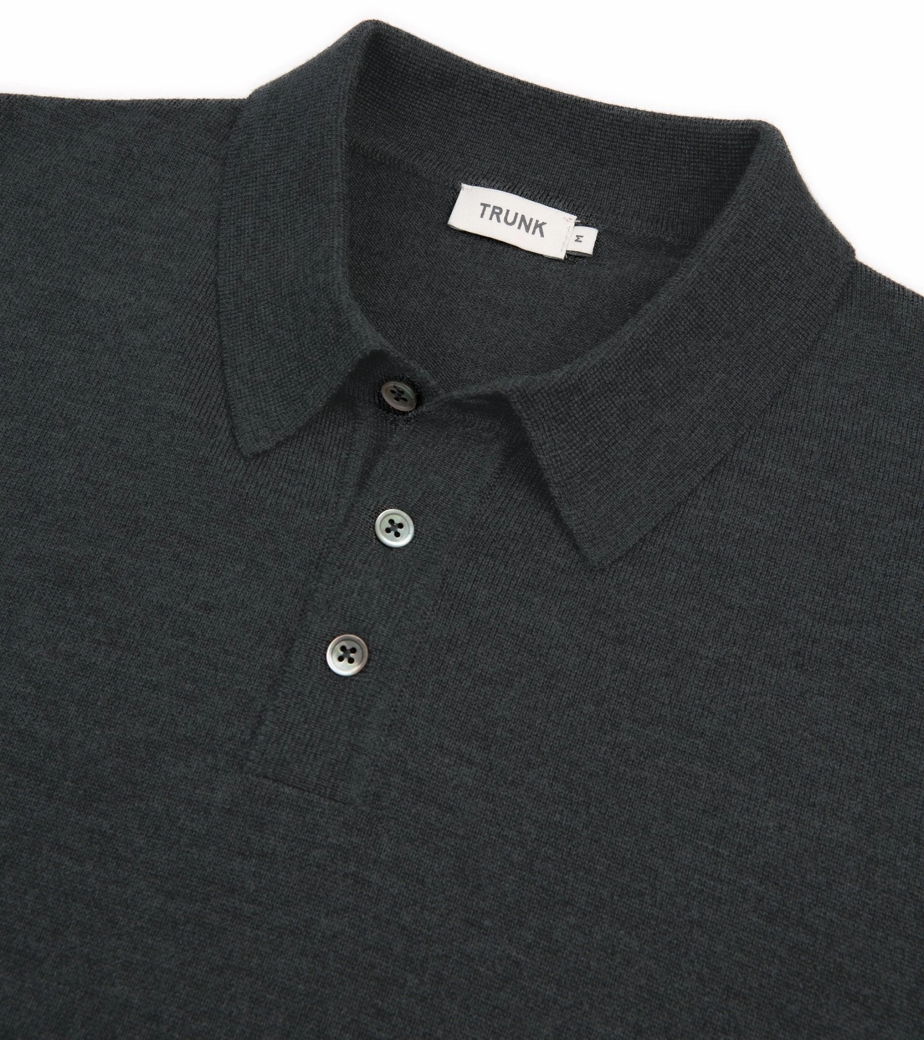 Trunk Enford Merino Knit Long Sleeve Polo Shirt: Charcoal Tagless Design