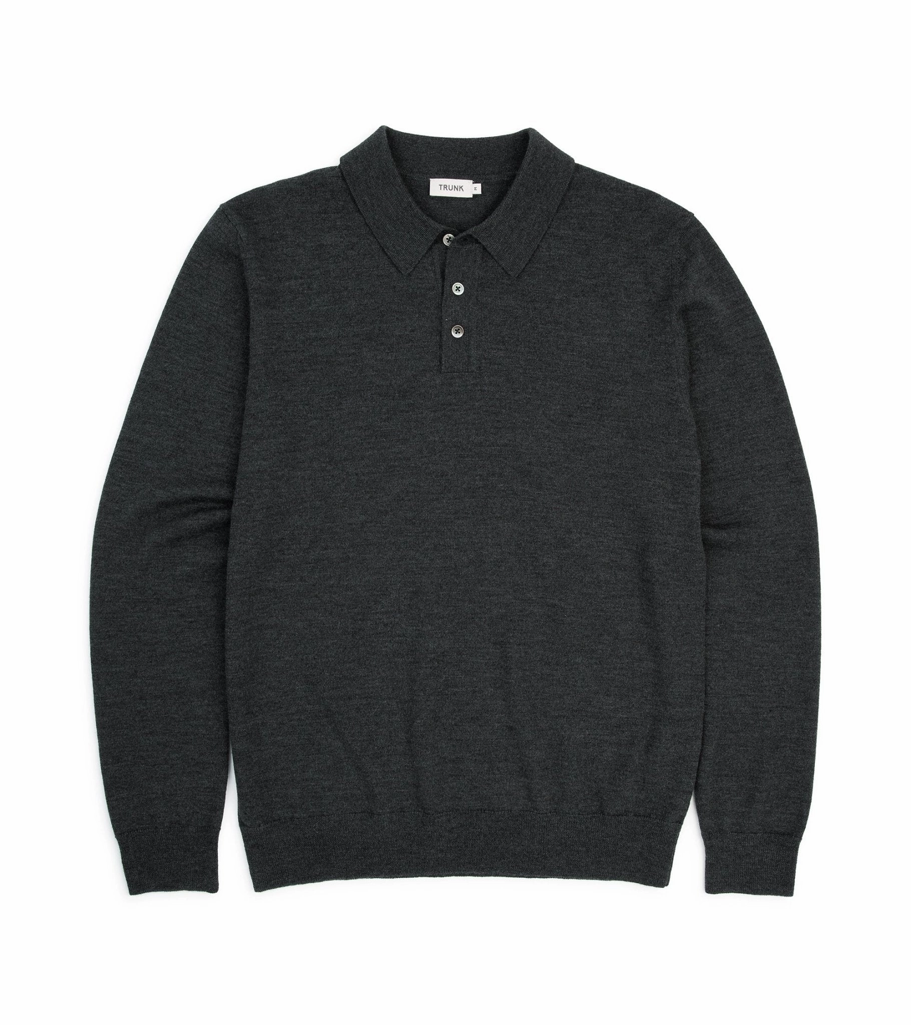 Trunk Enford Merino Knit Long Sleeve Polo Shirt: Charcoal Relaxed Layers