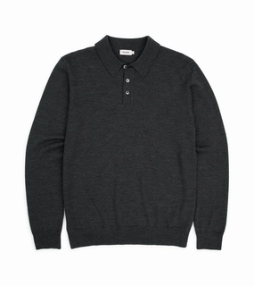 Trunk Enford Merino Knit Long Sleeve Polo Shirt: Charcoal Relaxed Layers