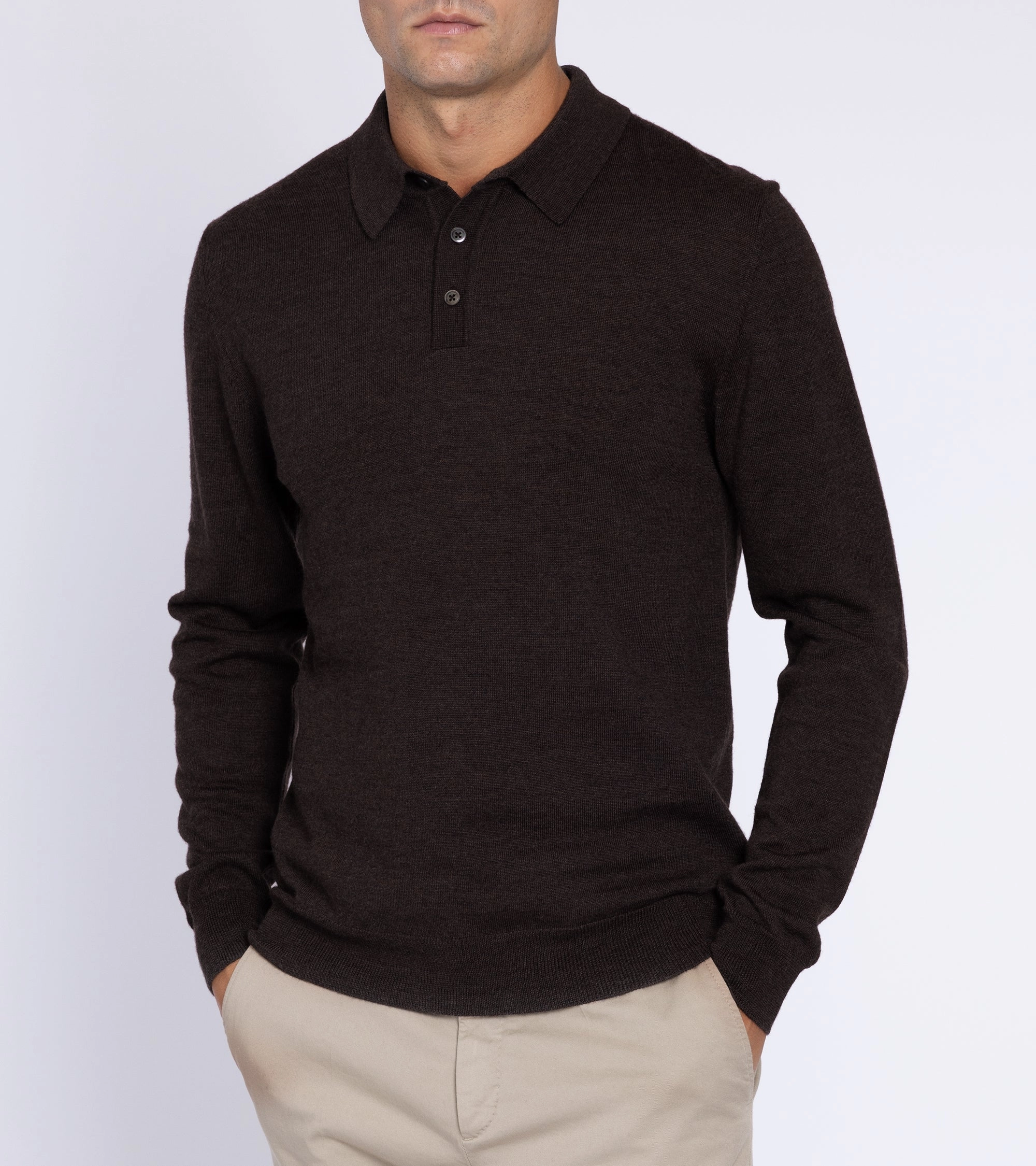Trunk Enford Merino Knit Long Sleeve Polo Shirt: Mole Brown Team Uniform