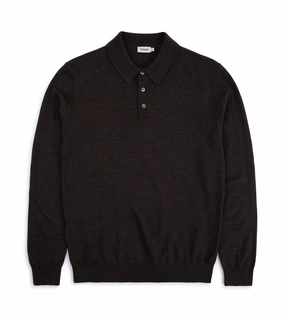 Active Fit Relaxed Look Trunk Enford Merino Knit Long Sleeve Polo Shirt: Mole Brown