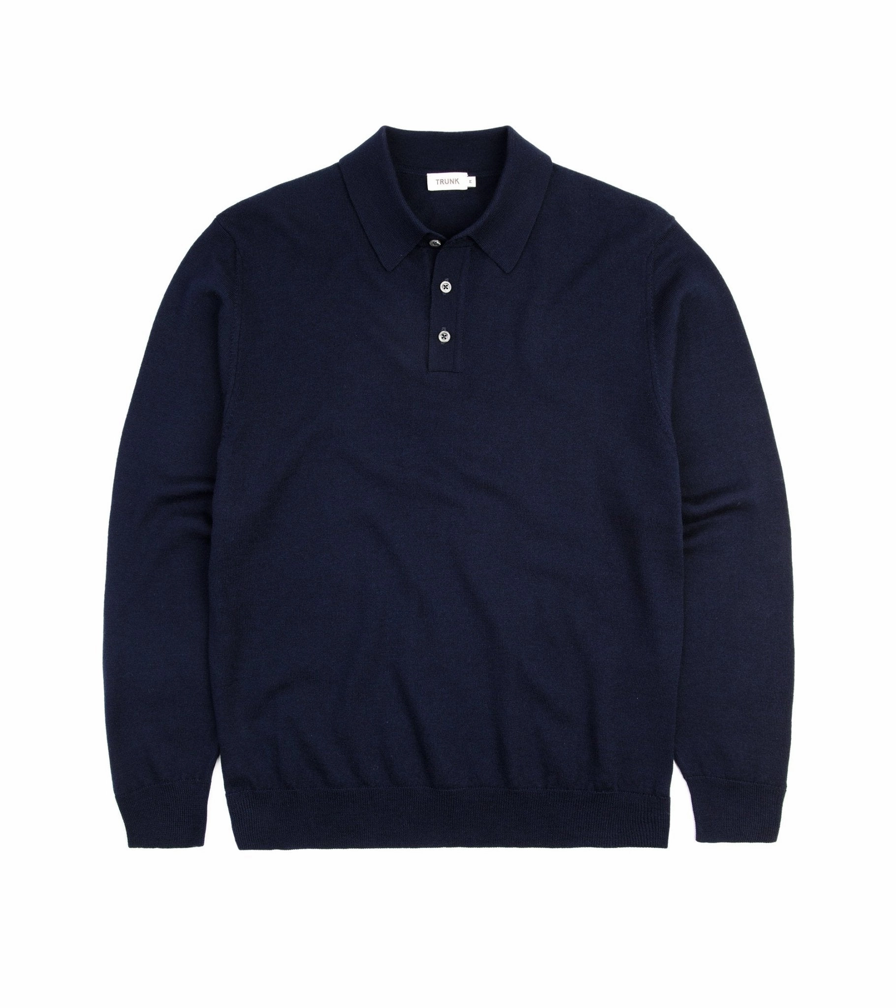 Trunk Enford Merino Knit Long Sleeve Polo Shirt: Navy Comfortable Look
