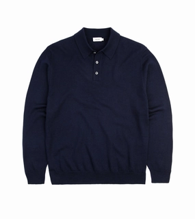Trunk Enford Merino Knit Long Sleeve Polo Shirt: Navy Comfortable Look
