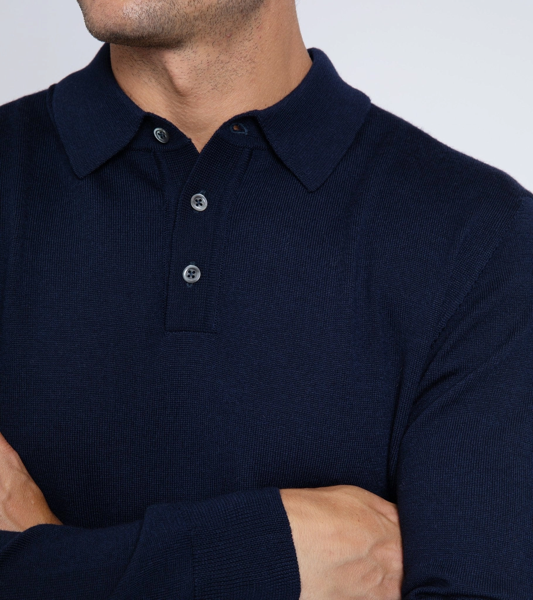 LowProfile Hem Classic Fit Trunk Enford Merino Knit Long Sleeve Polo Shirt: Navy