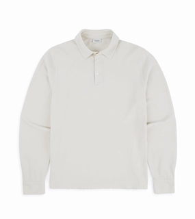 Bound Edge Detailing Trunk Moxon Long Sleeve Polo Shirt: Cream