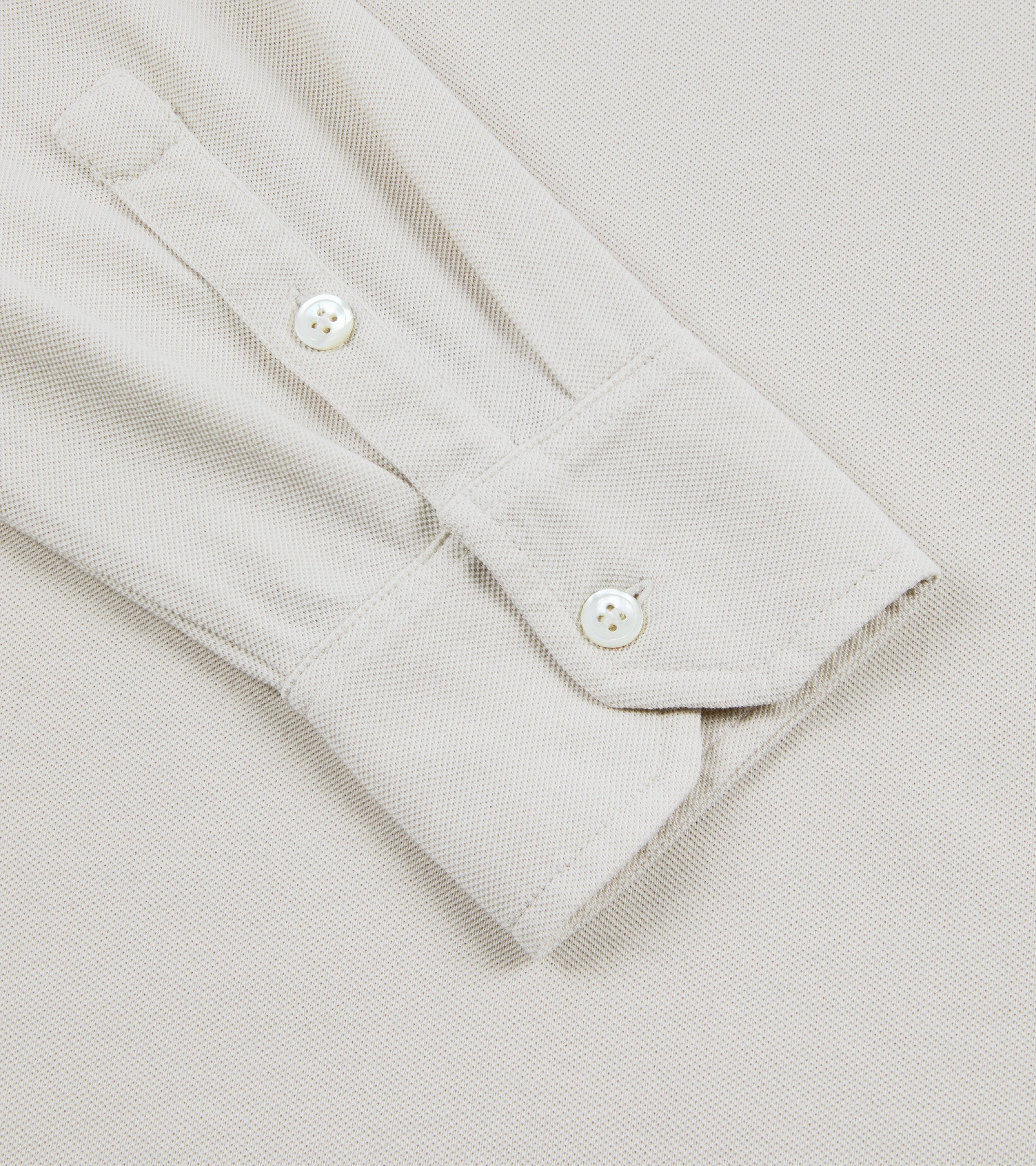 Compact Knit Structure Weekend Wear Trunk Moxon Long Sleeve Polo Shirt: Cream