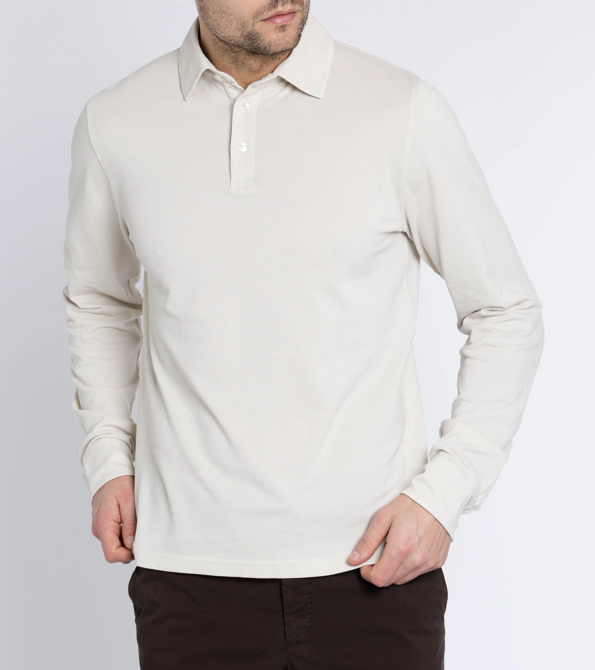 Trunk Moxon Long Sleeve Polo Shirt: Cream Relaxed Style