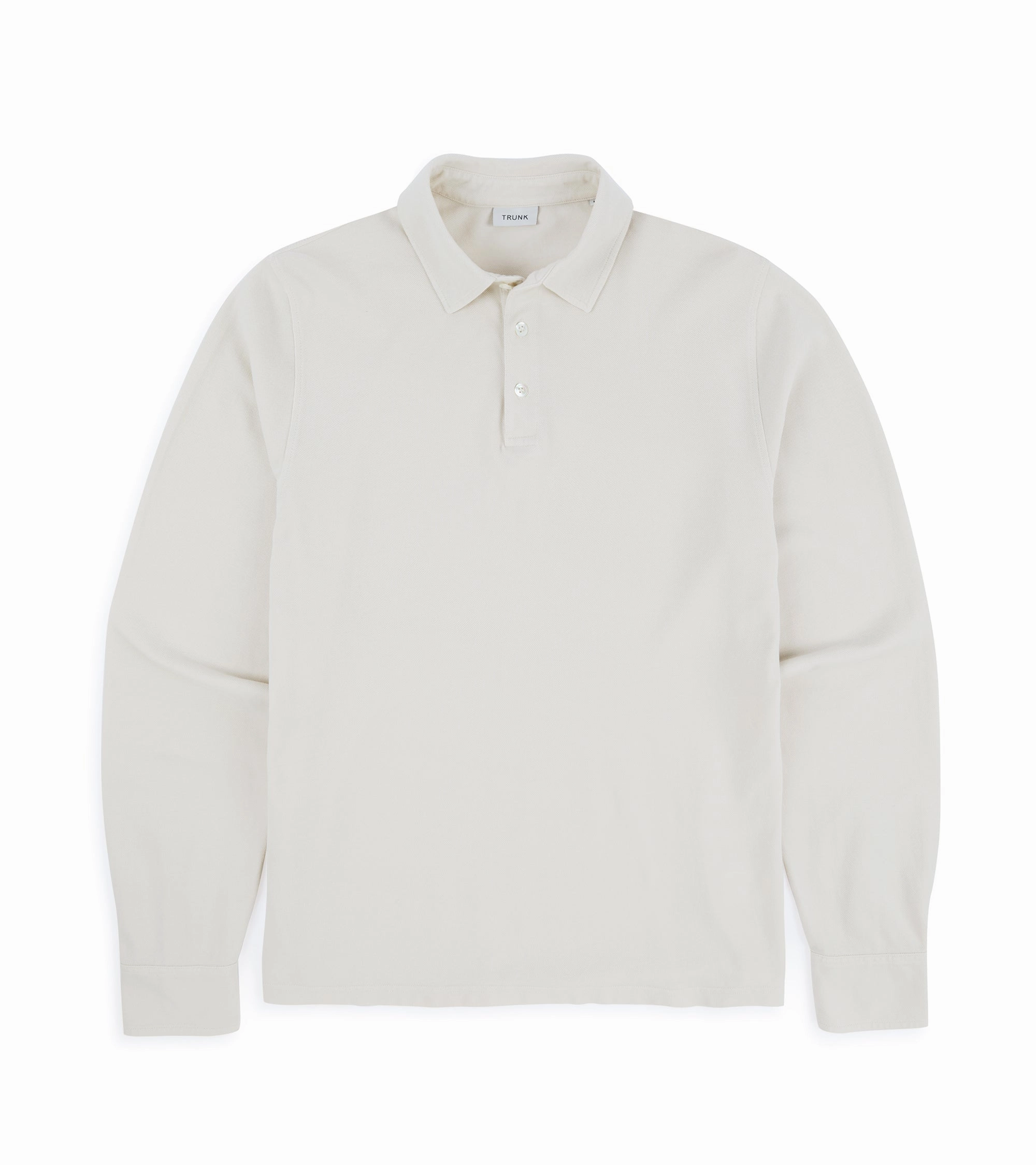 Bound Edge Detailing Trunk Moxon Long Sleeve Polo Shirt: Cream