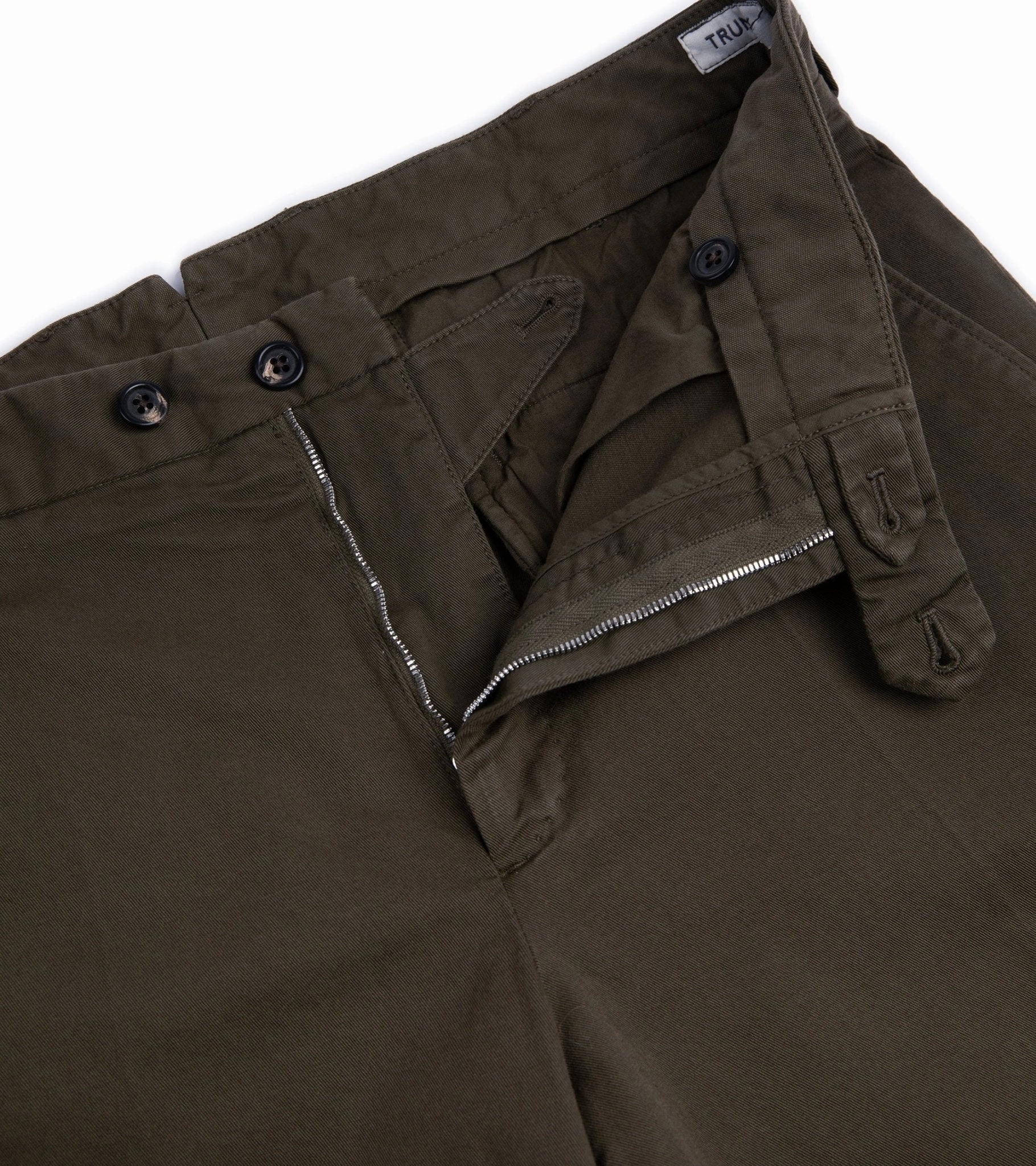 Fashion Stretch Trunk Welbeck Flat Front Cotton Trousers: Olive