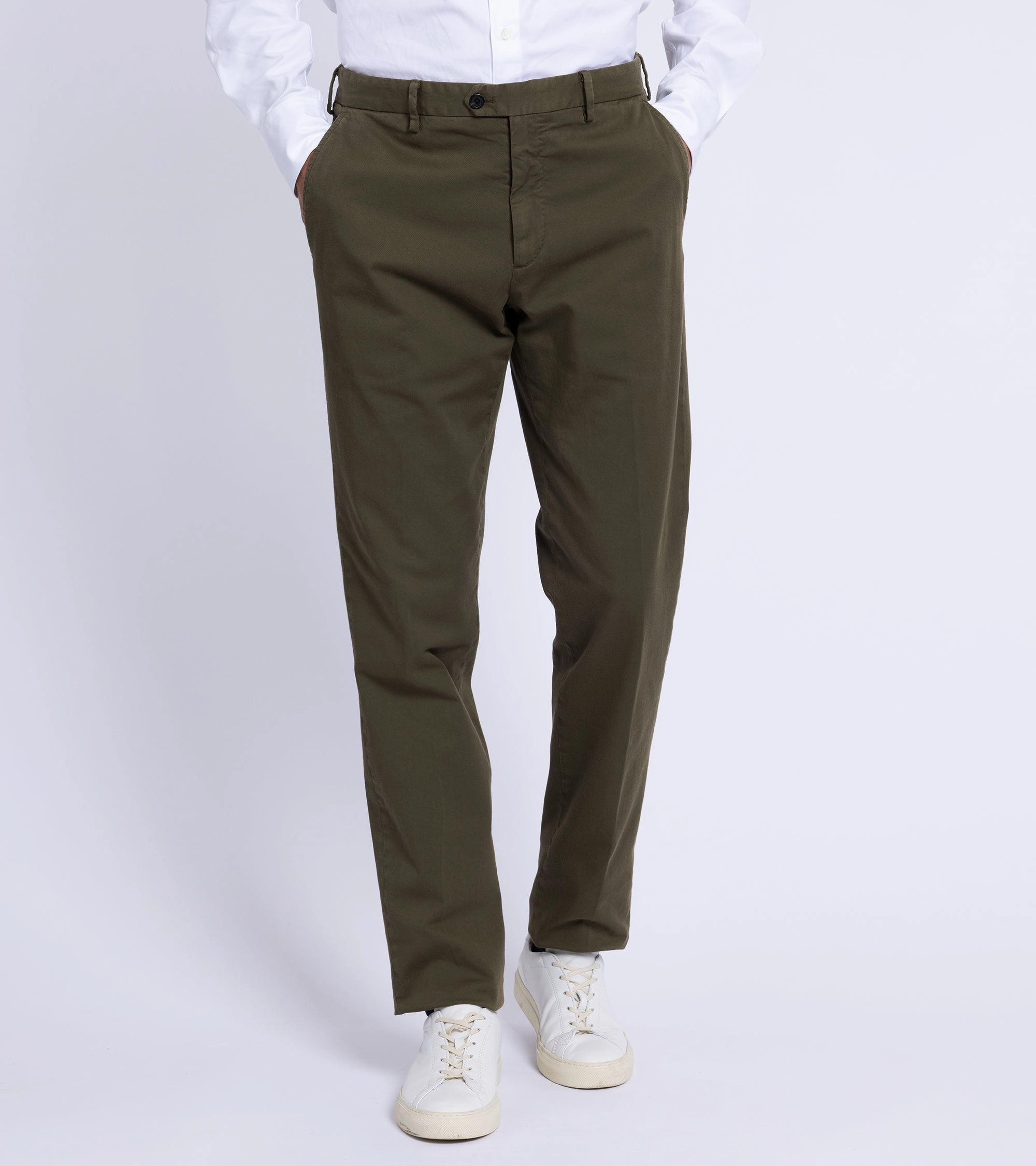 Trunk Welbeck Flat Front Cotton Trousers: Olive Active Design Wear