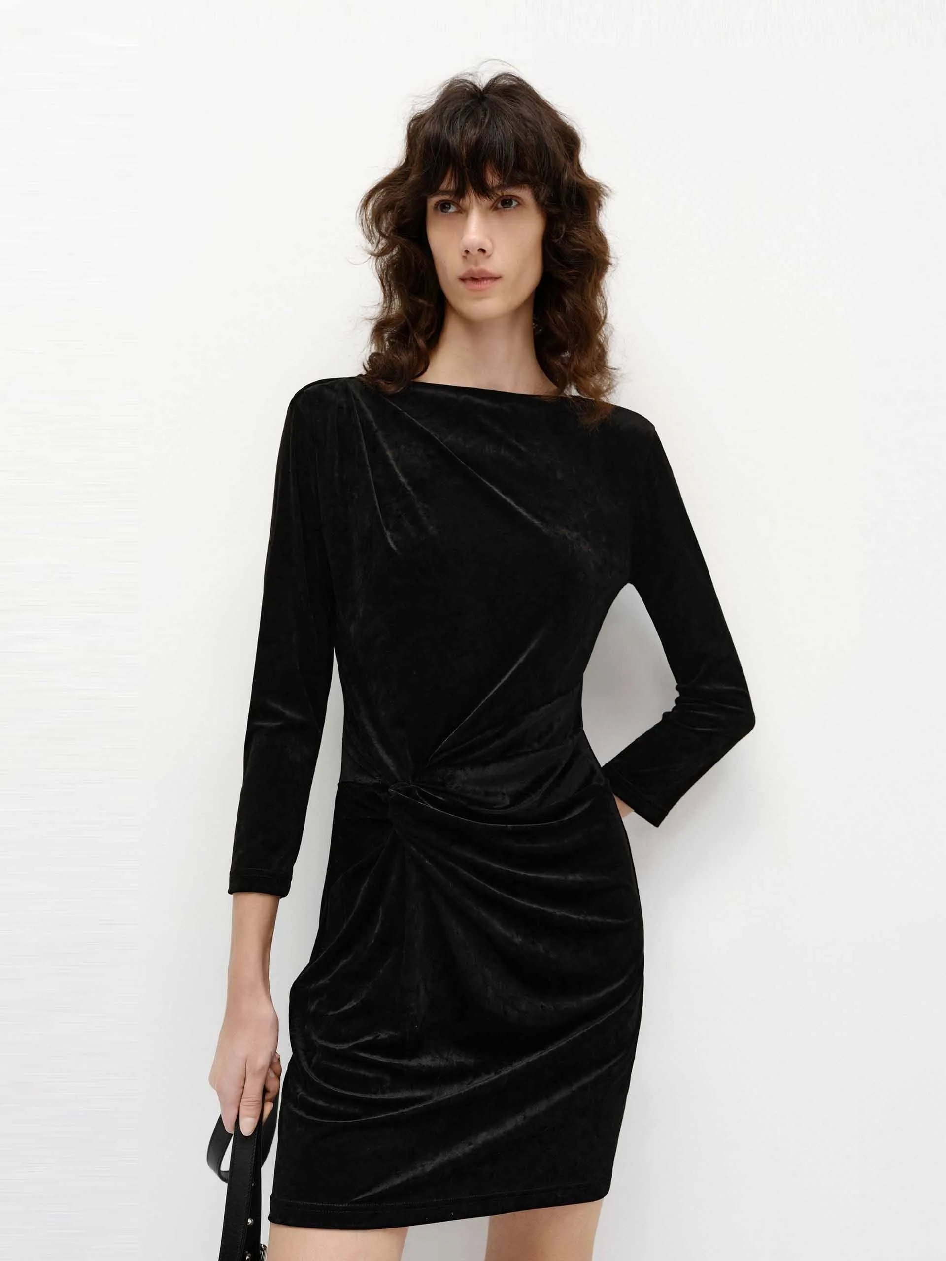 Fashionable Cut Versatile Layers Twist Detail Velvet Dress