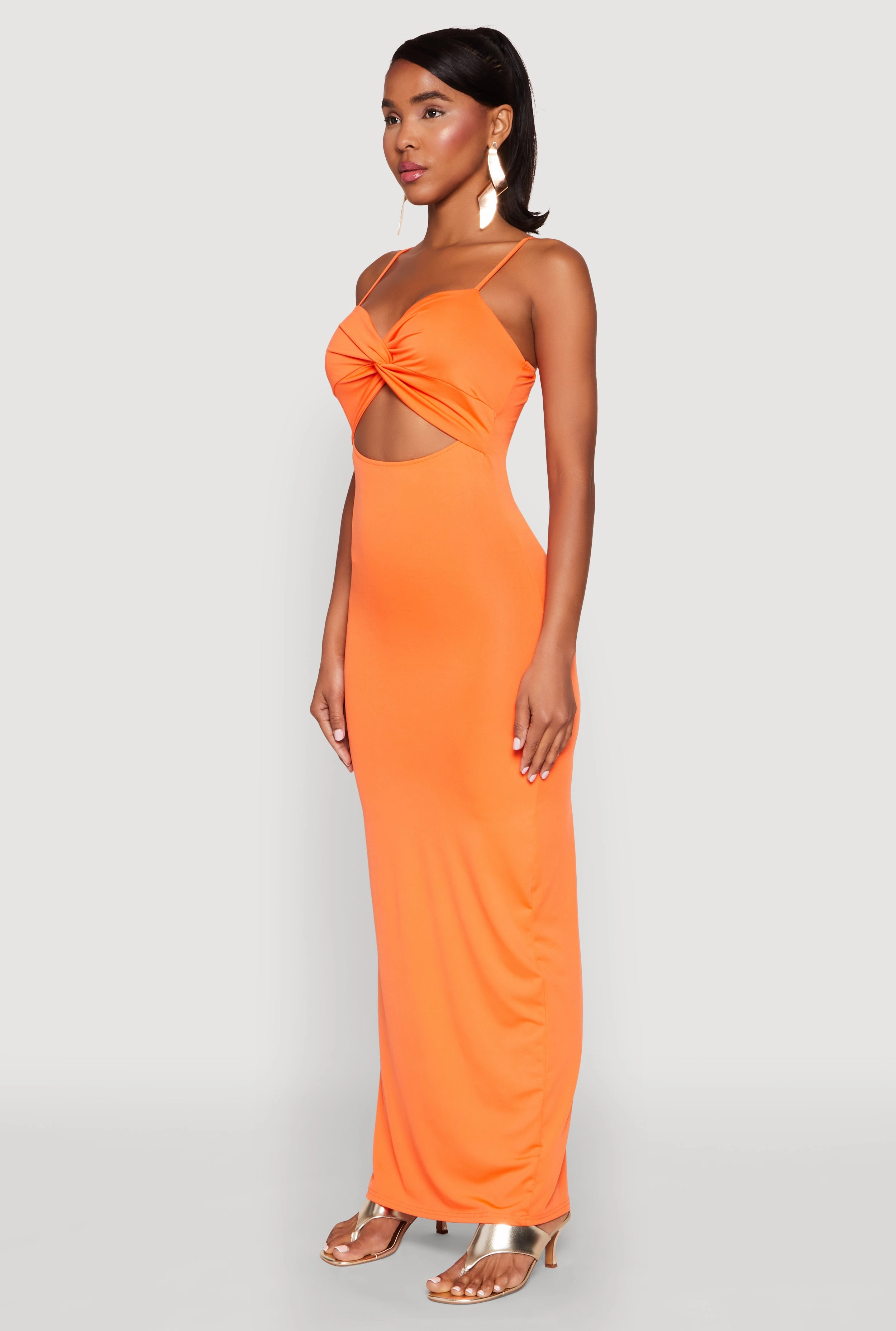 Polite Tone Twist Front Cut Out Maxi Dress