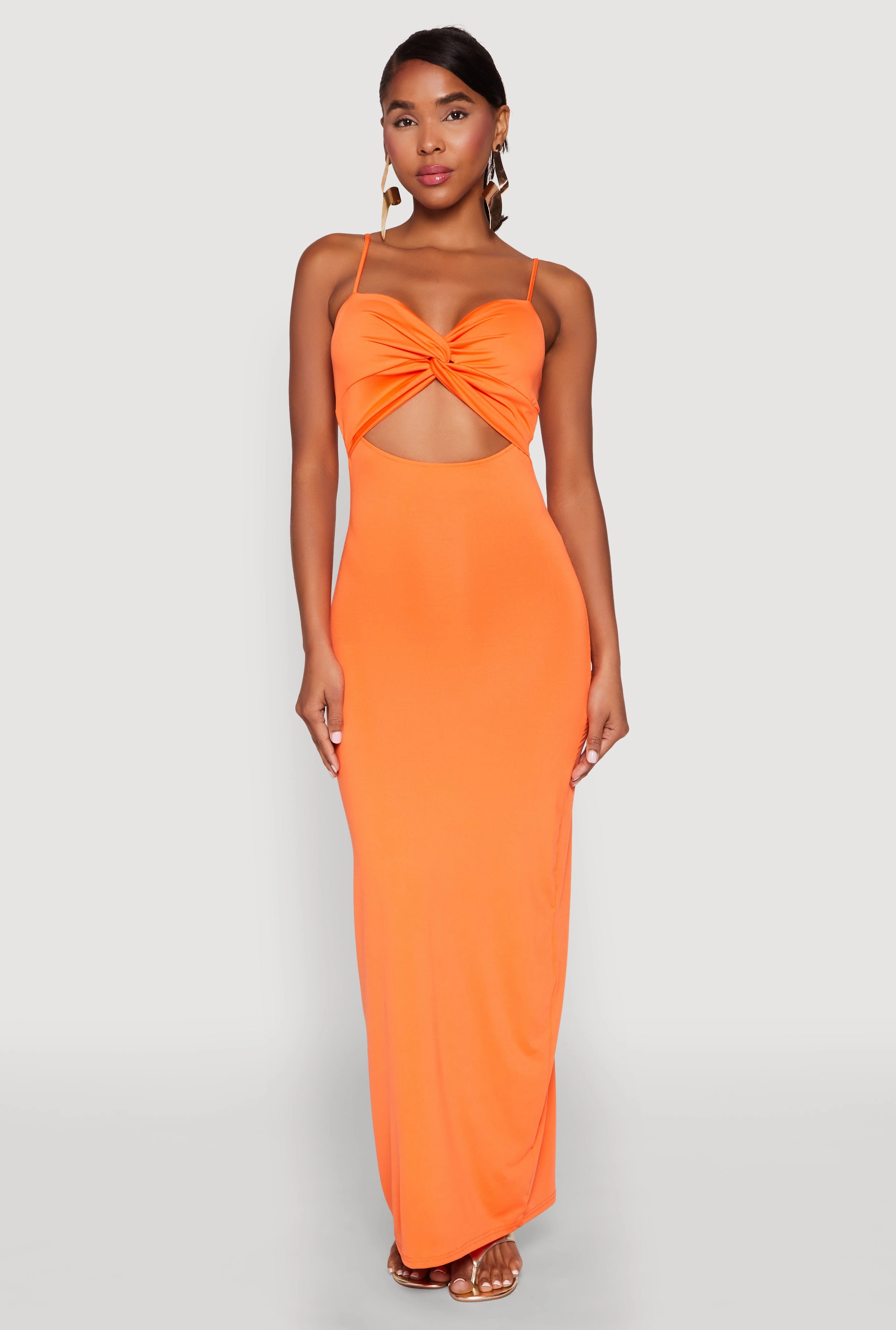 Twist Front Cut Out Maxi Dress Mesh-Sleeve Sophisticated Style
