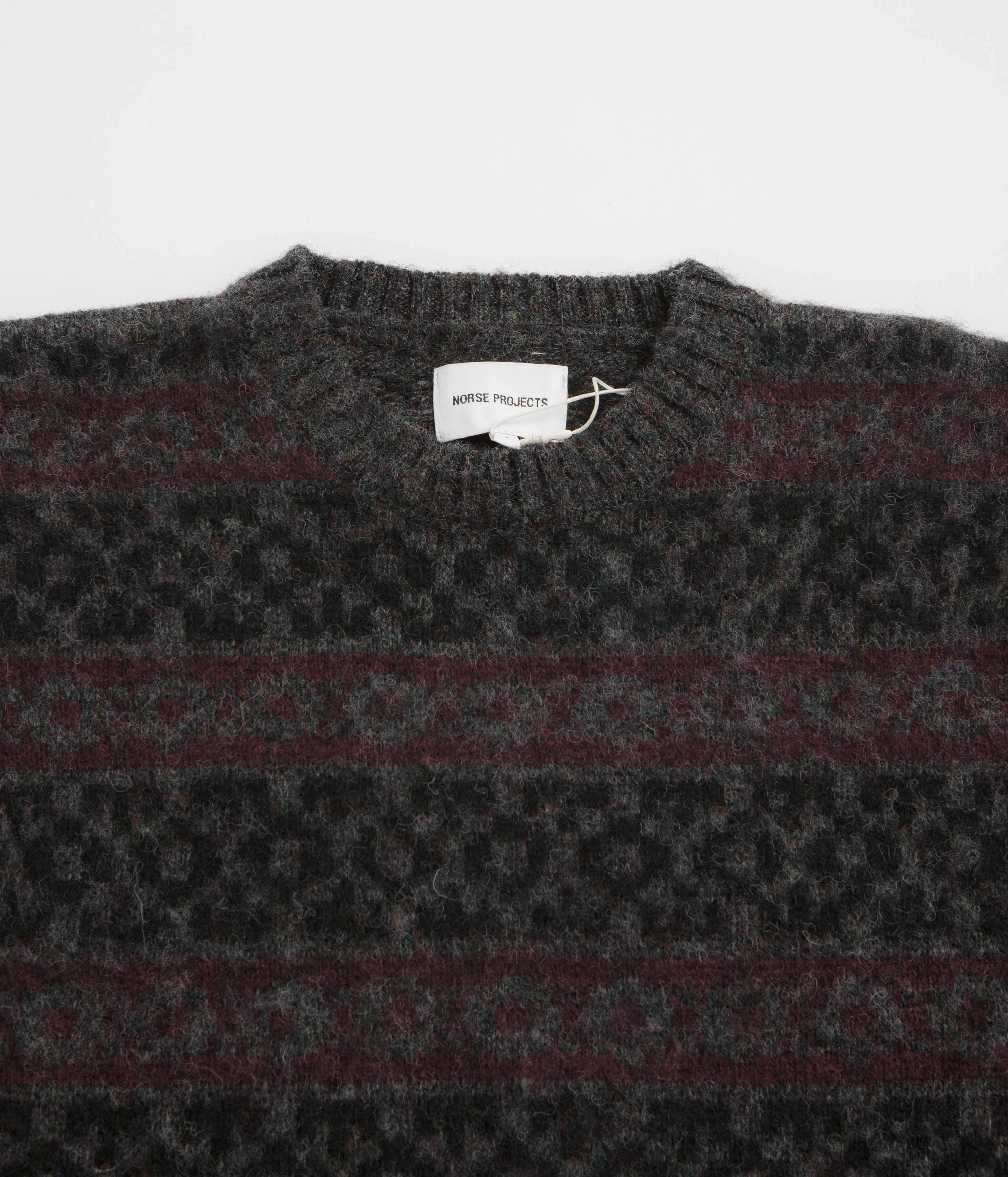 Ribbed Hem Norse Projects Jonas Scottish Lambswool Fair Isle Sweatshirt - Charcoal Grey