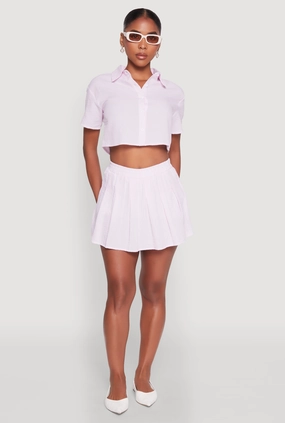 Almost Famous Striped Seersucker Pleated Skirt Durable Hem Biodegradable Fabric