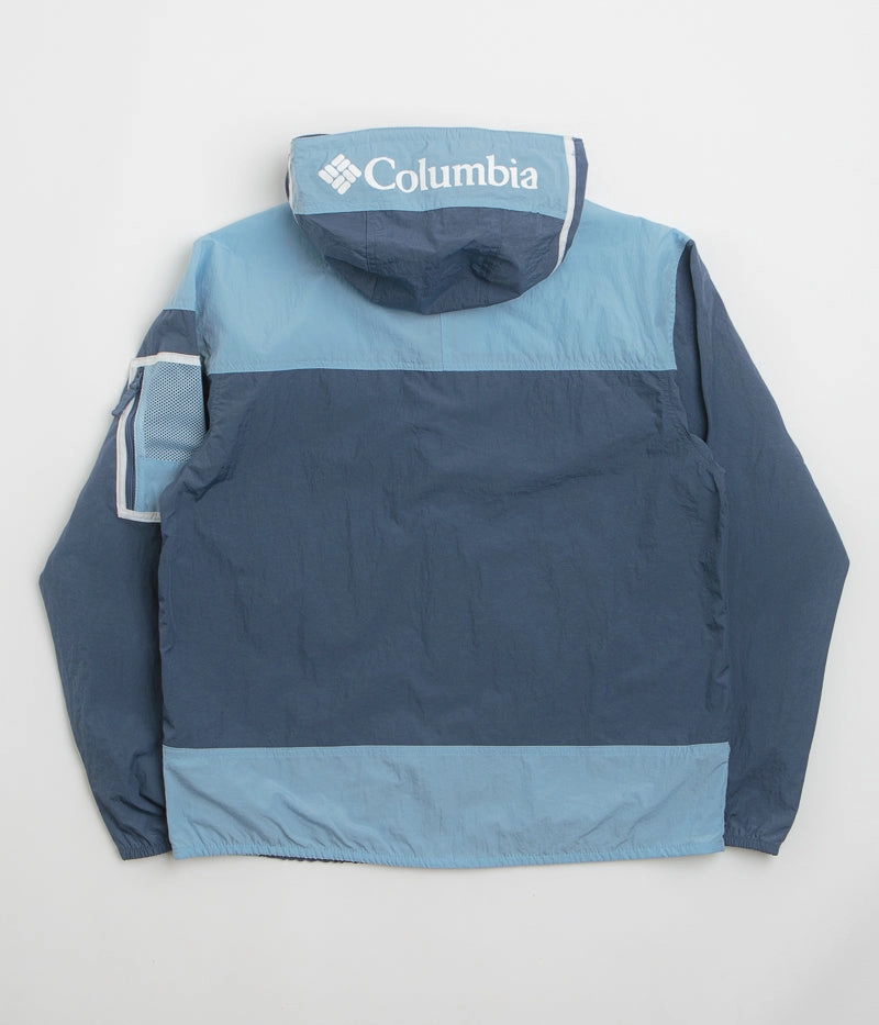 High Collar Structure Non Iron Fabric Tech Columbia Challenger II Windbreaker Jacket - Dark Mountain / Ripple Blue