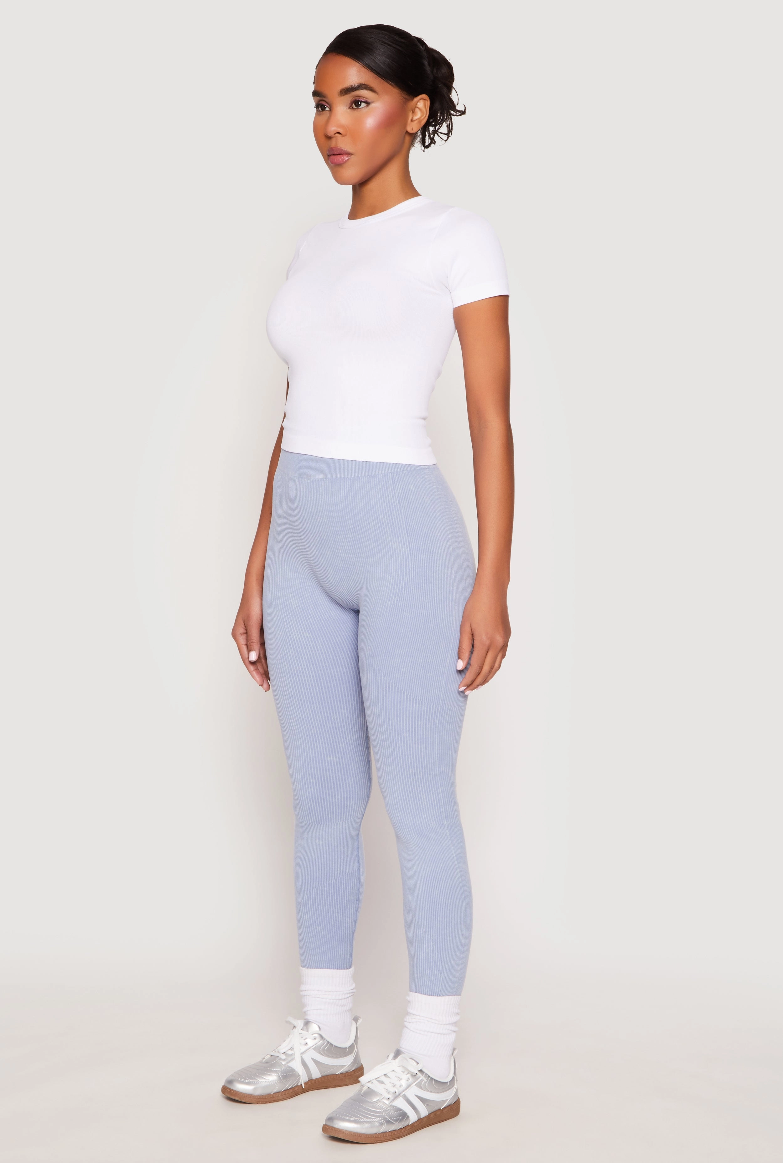 Bonded Pockets Comfortable Stretch Fit Seamless Acid Wash High Waisted Leggings