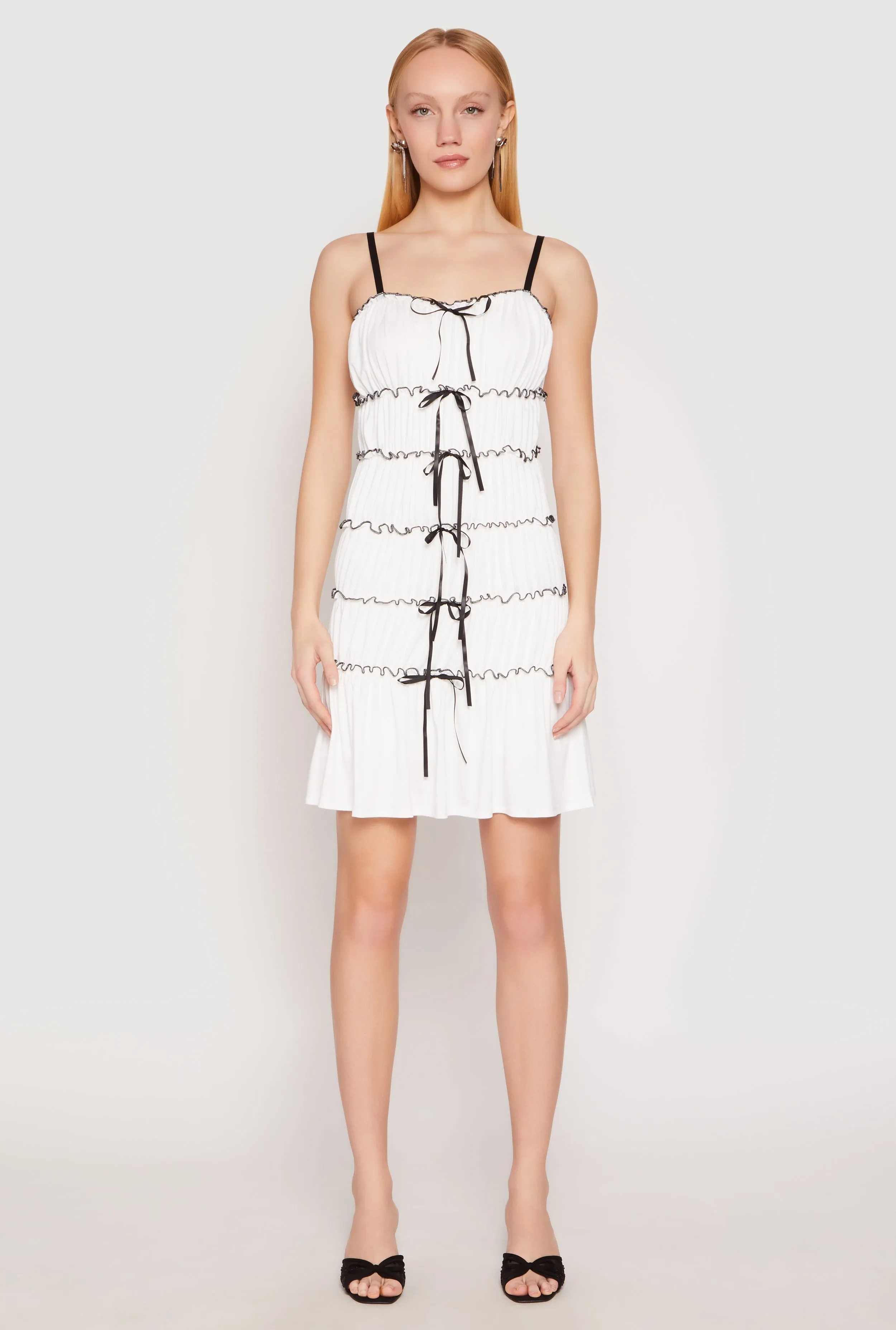 Warm Season Light Sheen Almost Famous Bow Contrast Tiered Dress