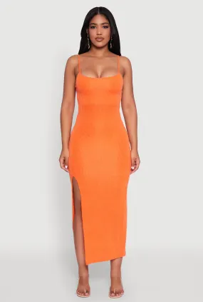 Luxe Wear Rib Knit Side Slit Midi Dress