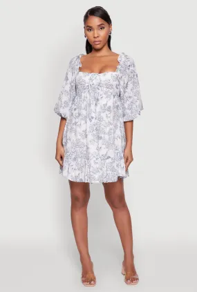 Luxe Fit Chic Toile de Jouy Puff Sleeve Peasant Dress