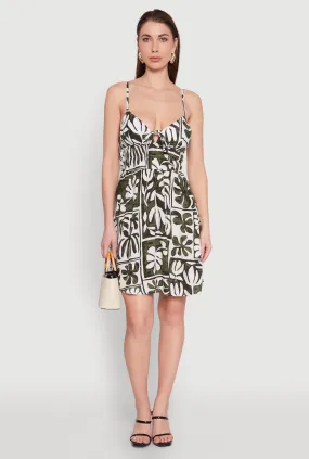 Relax Tones Leaf Print Tie Front Mini Dress
