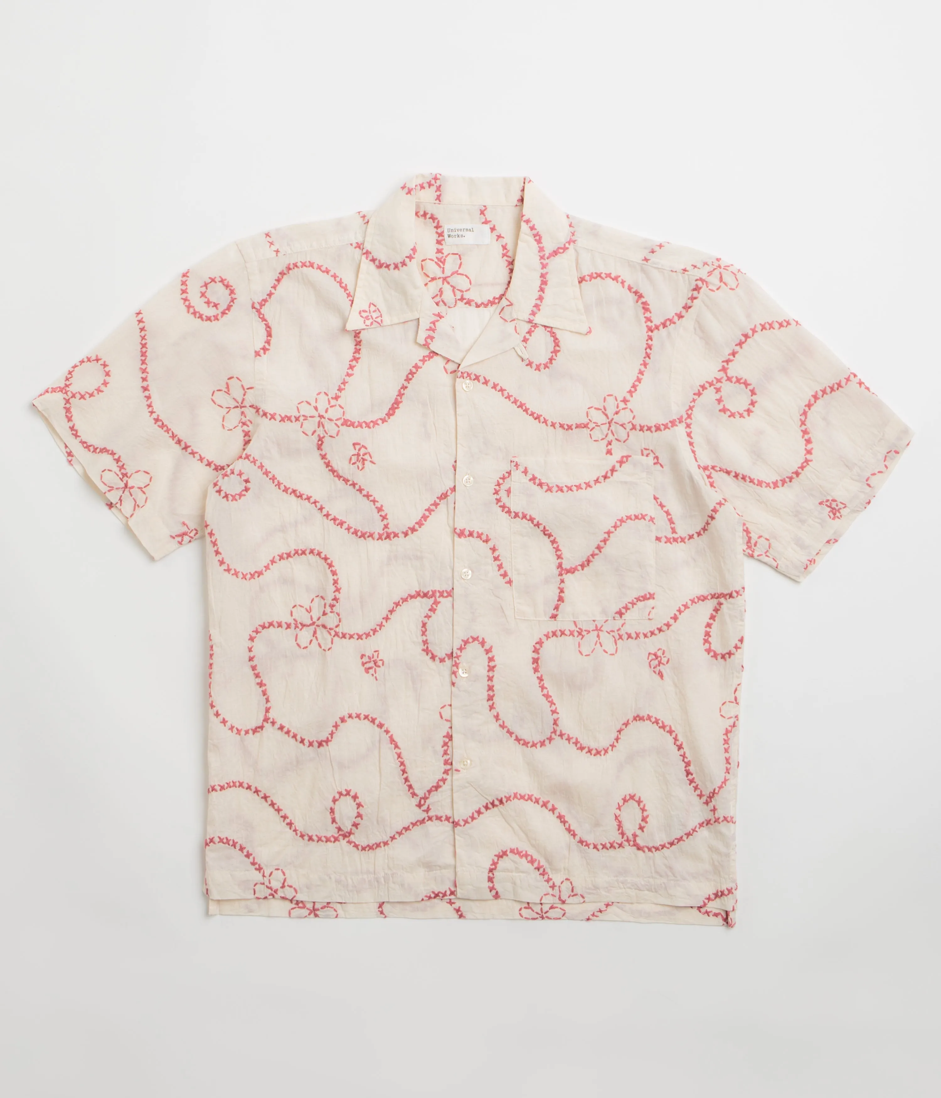 Universal Works Camp Shirt - Ecru Terracotta Multi Layer Stitching