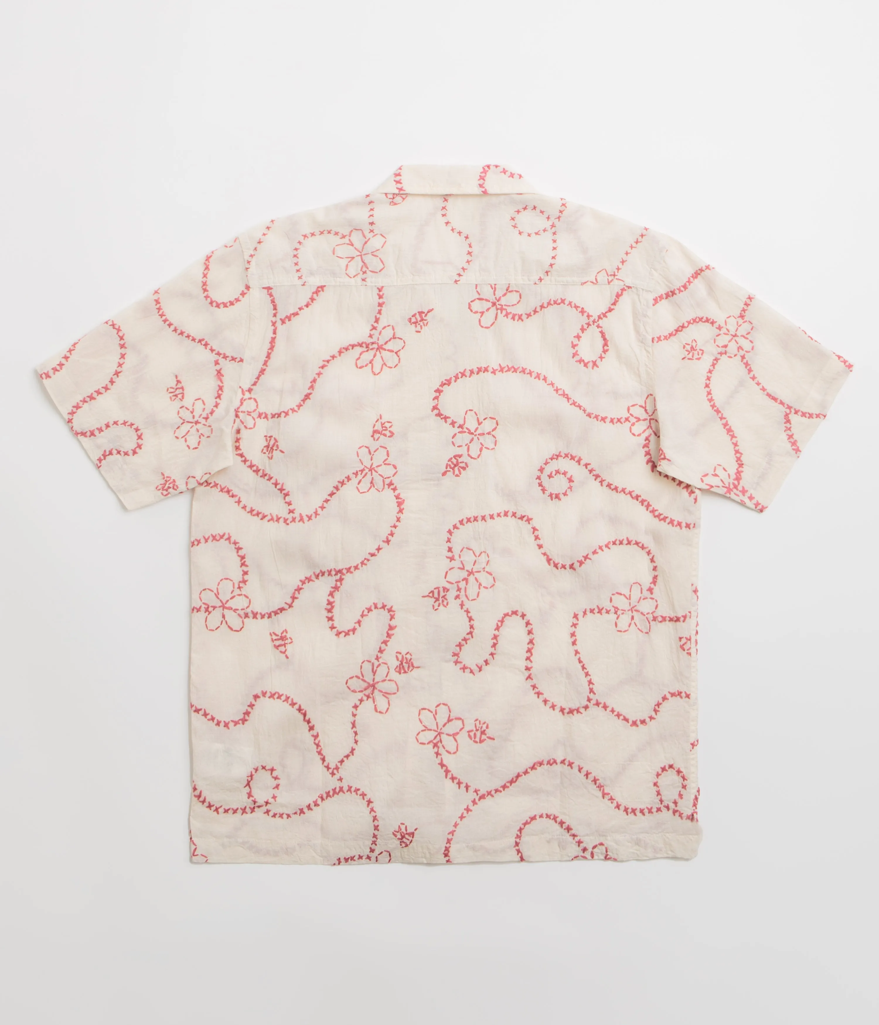 Universal Works Camp Shirt - Ecru Terracotta Mesh Insert