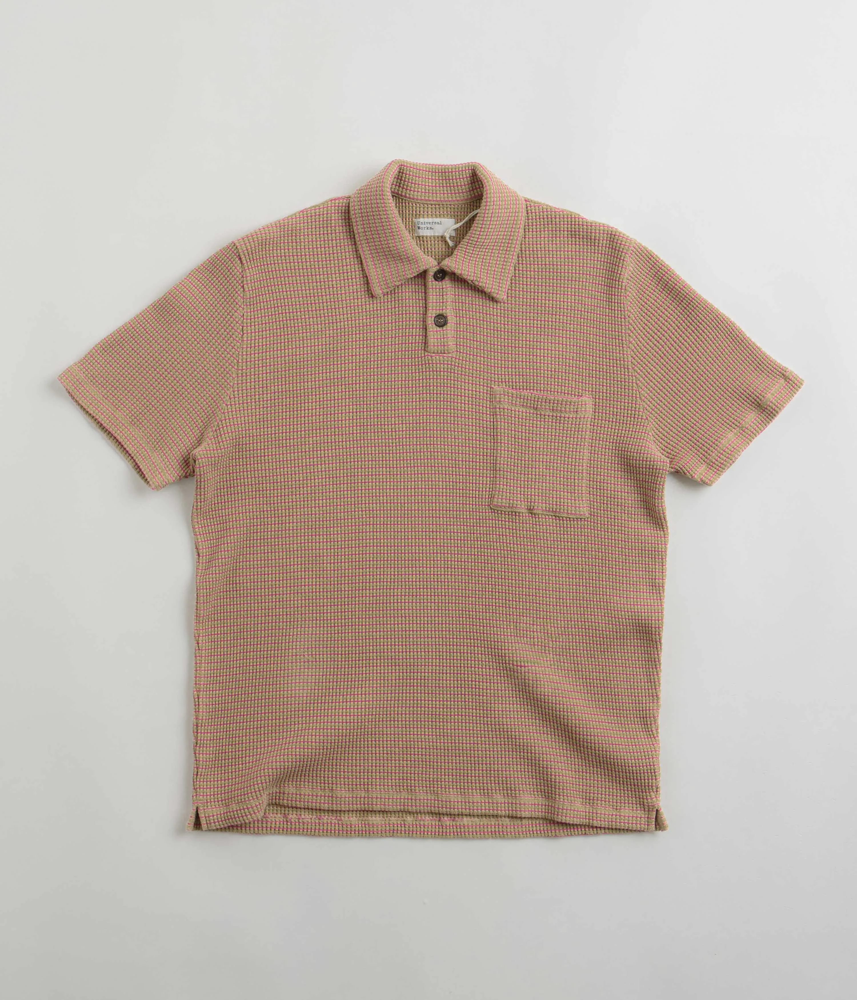 Breathable Underarm Vents Minimalist Aesthetic Universal Works Newlyn Short Sleeve Polo Shirt - Summer Oak
