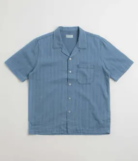 Breathable Underarm Vents Universal Works Road Shirt - Washed Indigo / Herringbone
