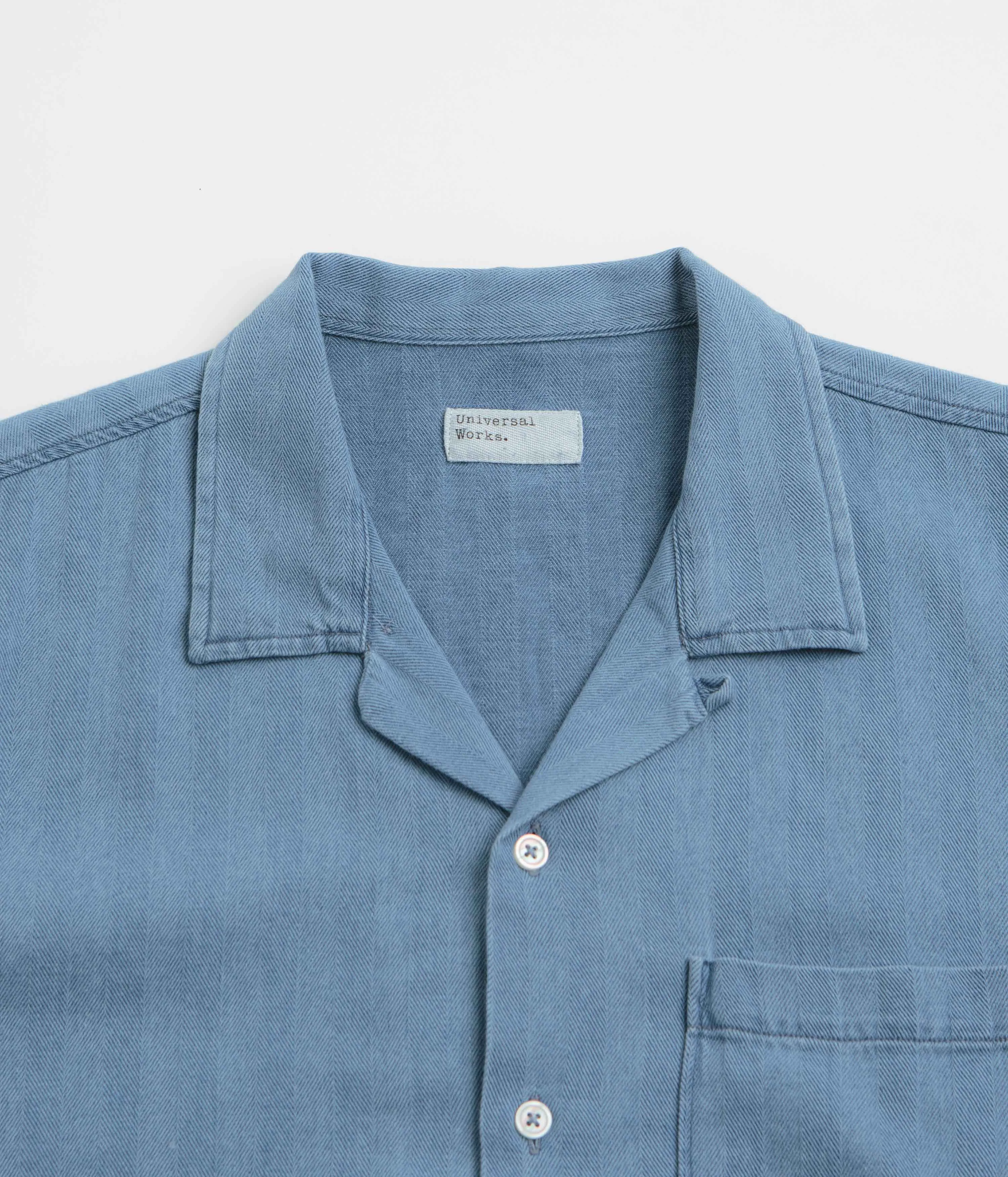 Universal Works Road Shirt - Washed Indigo / Herringbone Durable Button Closures Denim Blend
