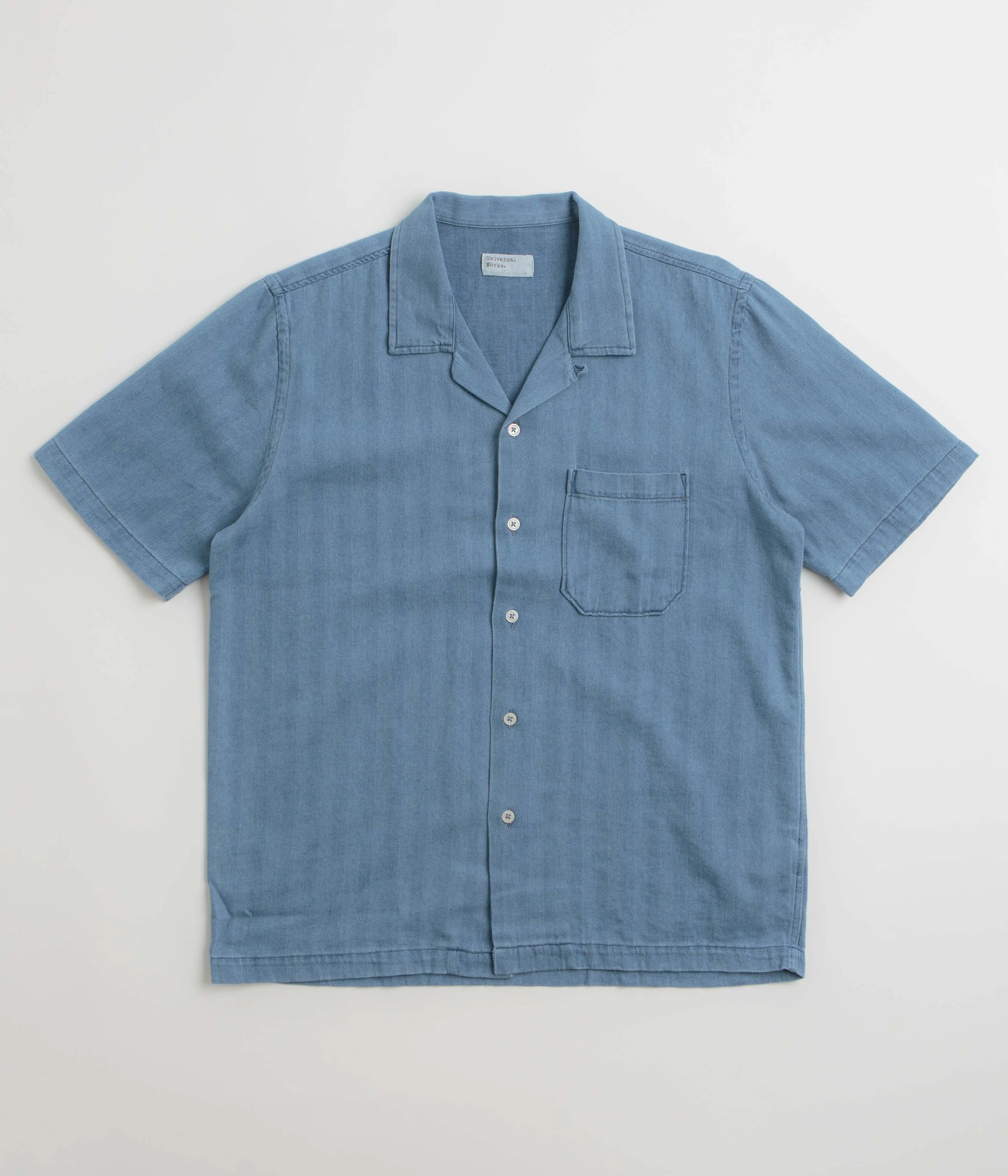 Breathable Underarm Vents Universal Works Road Shirt - Washed Indigo / Herringbone