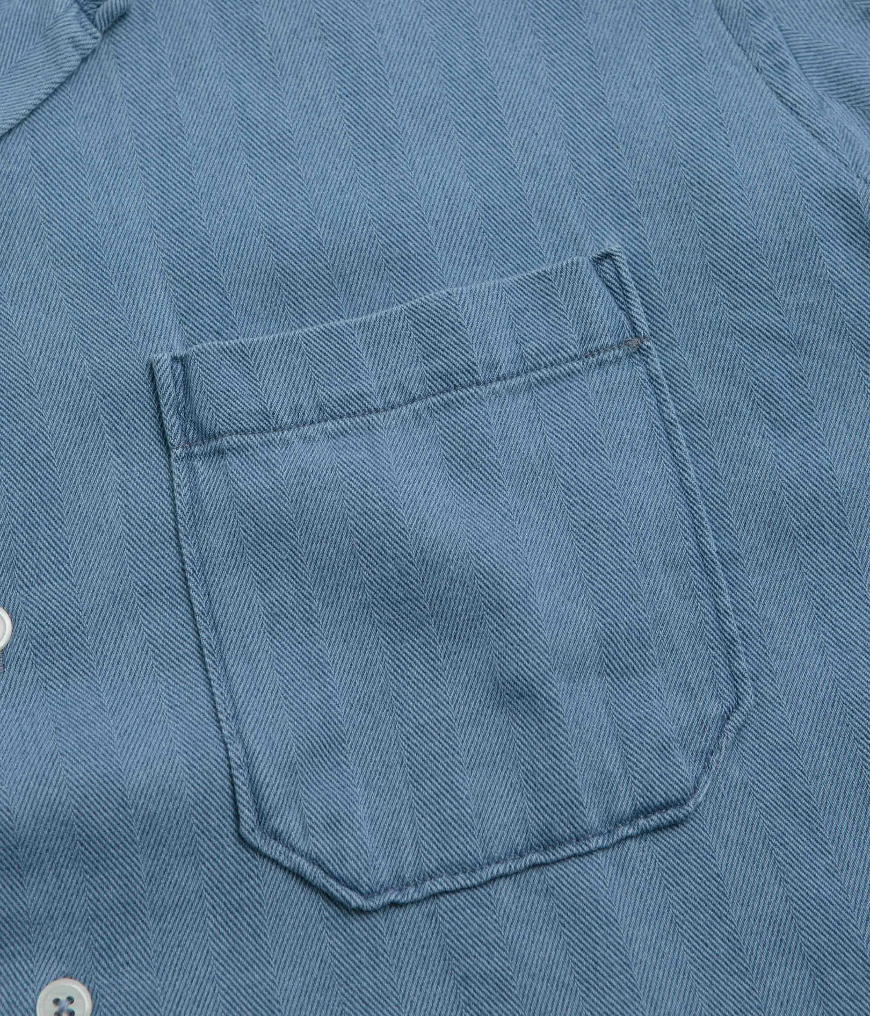 Universal Works Road Shirt - Washed Indigo / Herringbone Adjustable Cuffs Comfort Wear