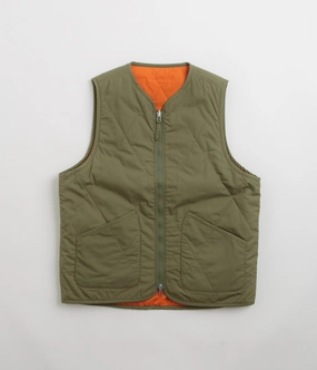 All Day Wear Universal Works Reversible Military Liner Gilet - Olive / Orange