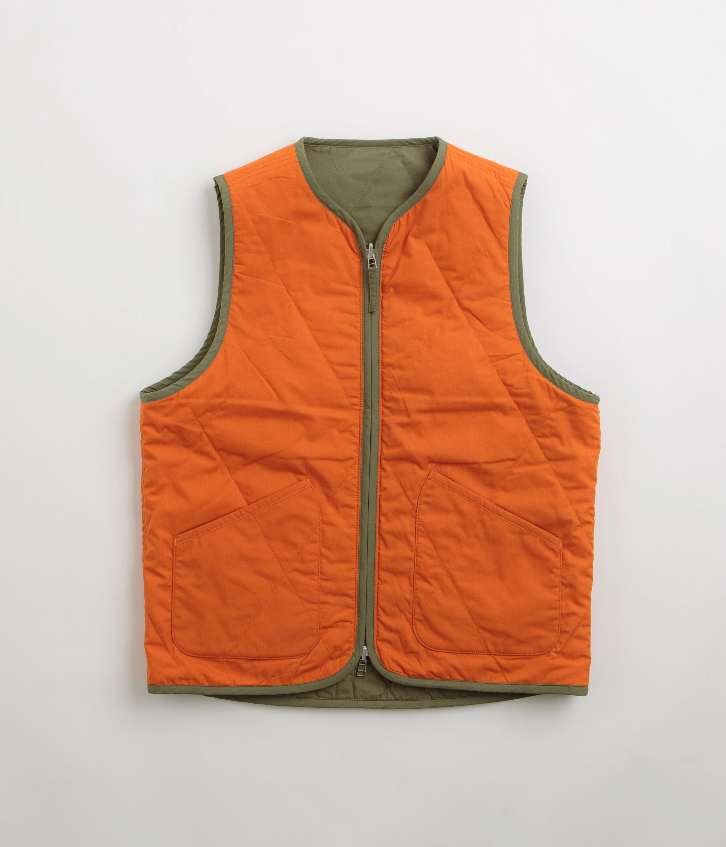 WaterResistantFabric Universal Works Reversible Military Liner Gilet - Olive / Orange