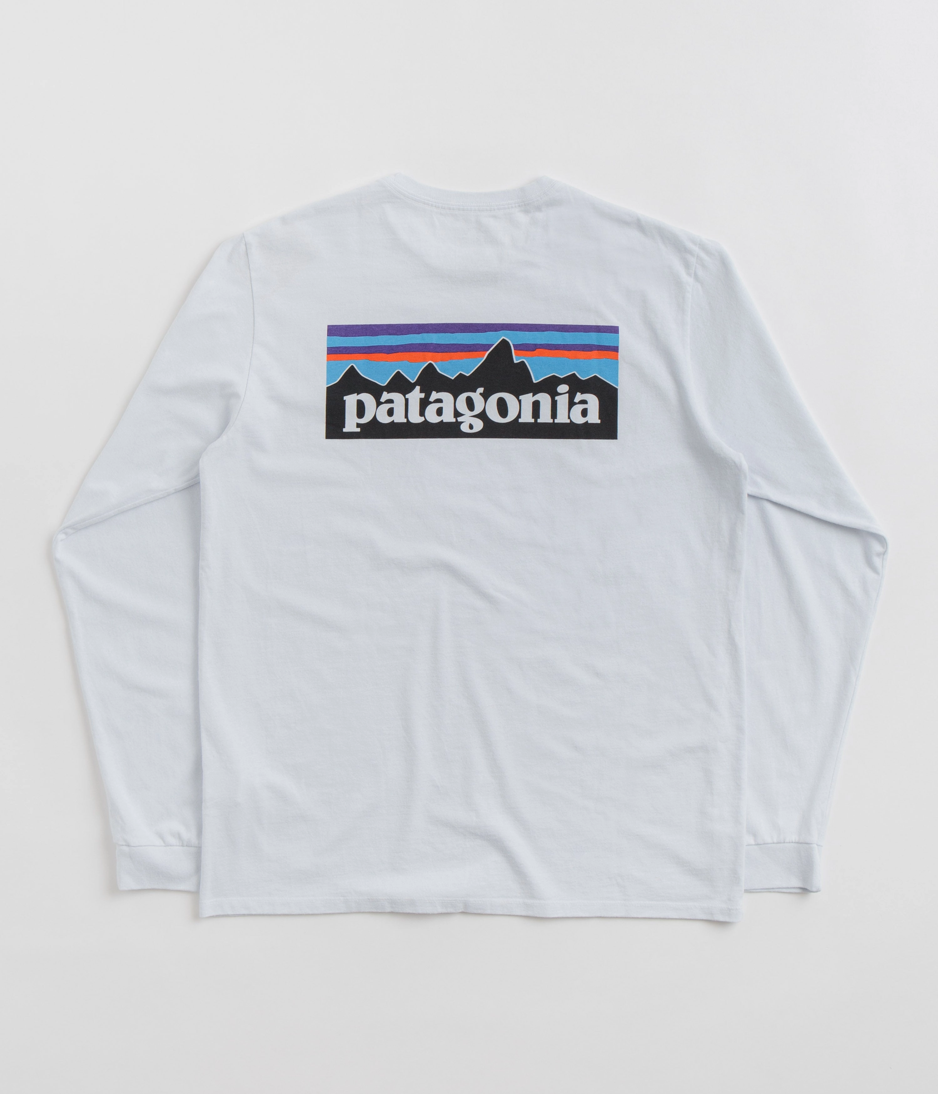 Comfortable Look Slim Fit Design Patagonia P-6 Logo Responsibili-Tee Long Sleeve T-Shirt - White