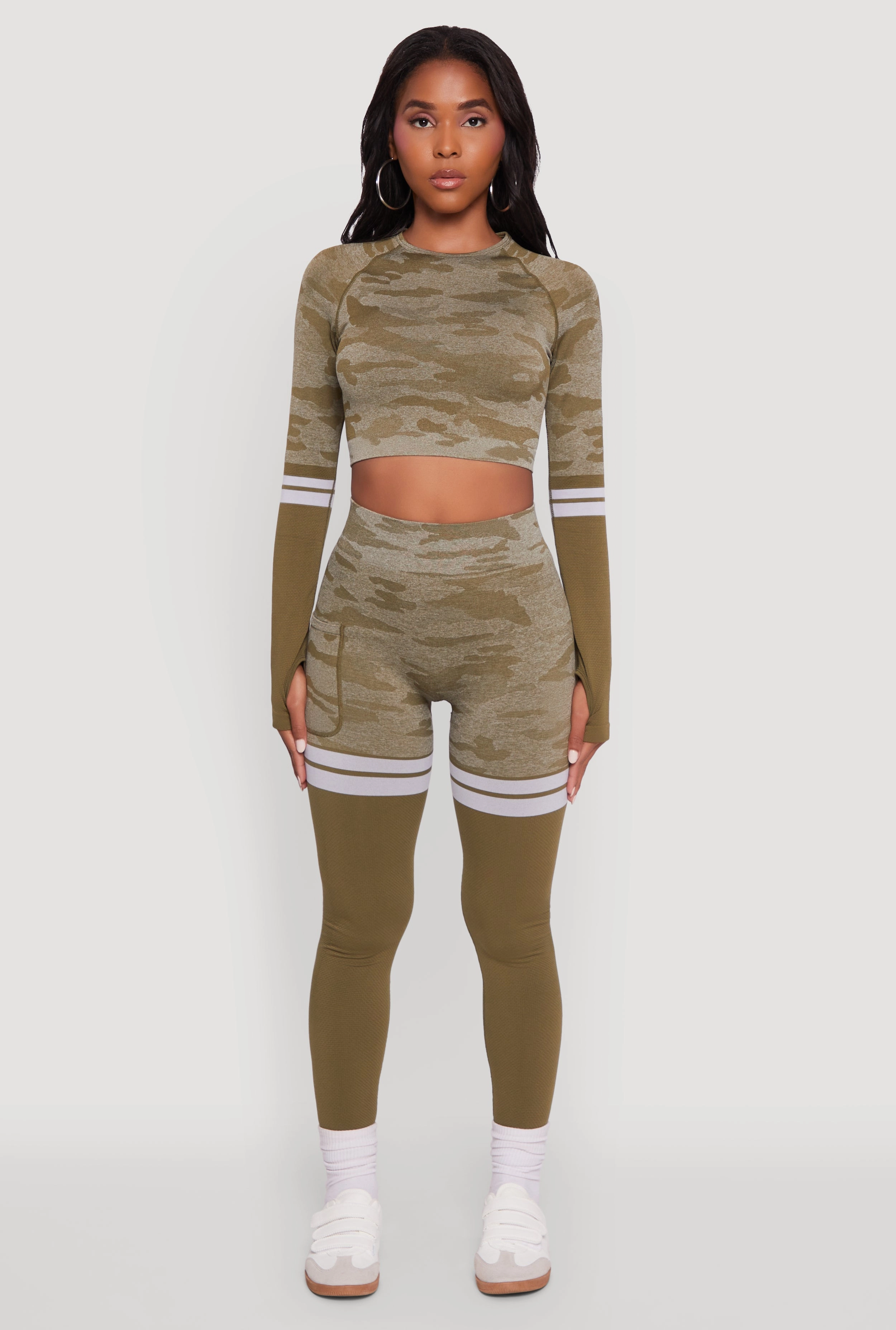 Outdoor - wear Furniture Camo Two Tone Long Sleeve Crop Top with Thumb Holes