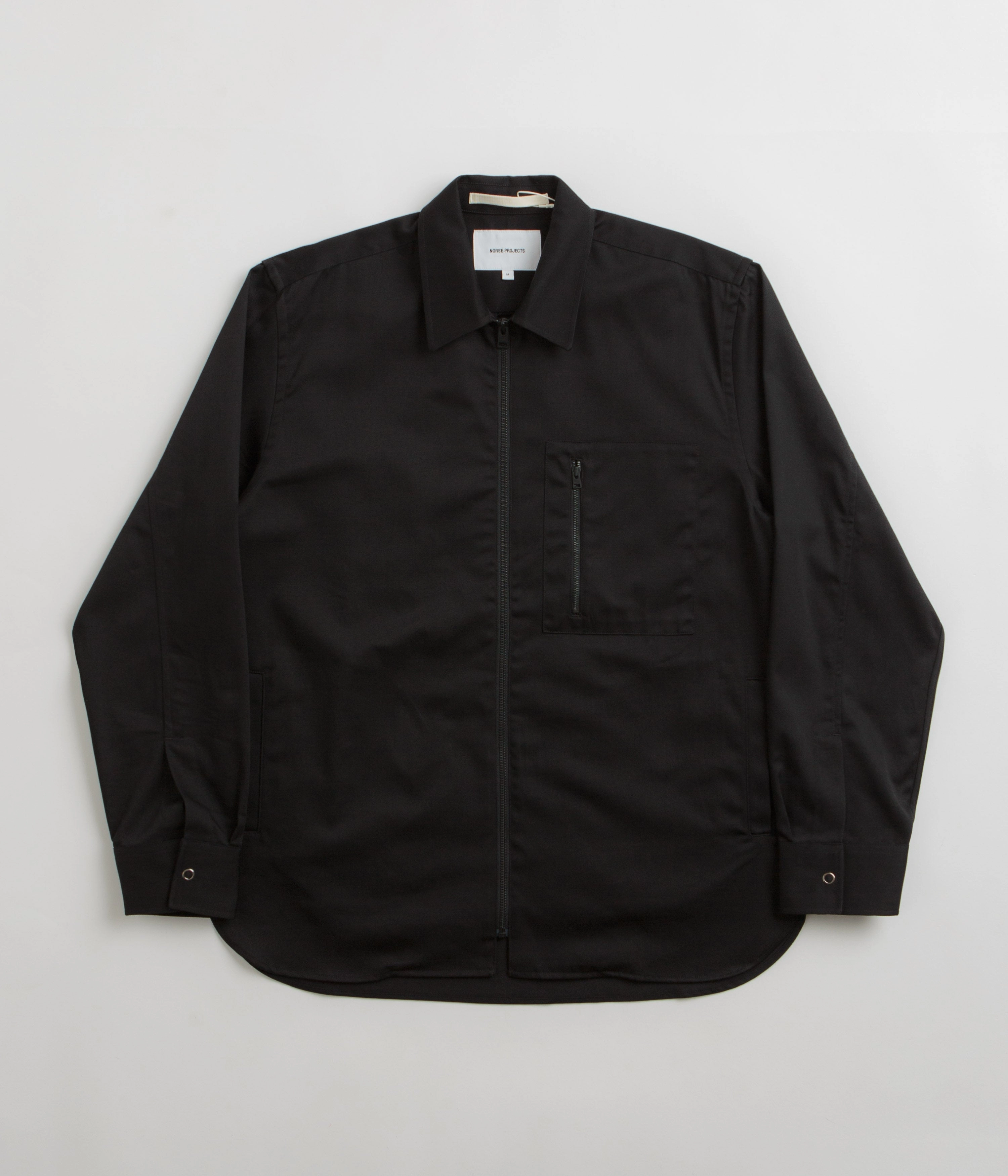 Flatlock stitching Norse Projects Ulrik Gabardine Zipped Overshirt - Black