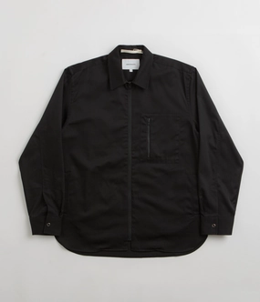 Flatlock stitching Norse Projects Ulrik Gabardine Zipped Overshirt - Black