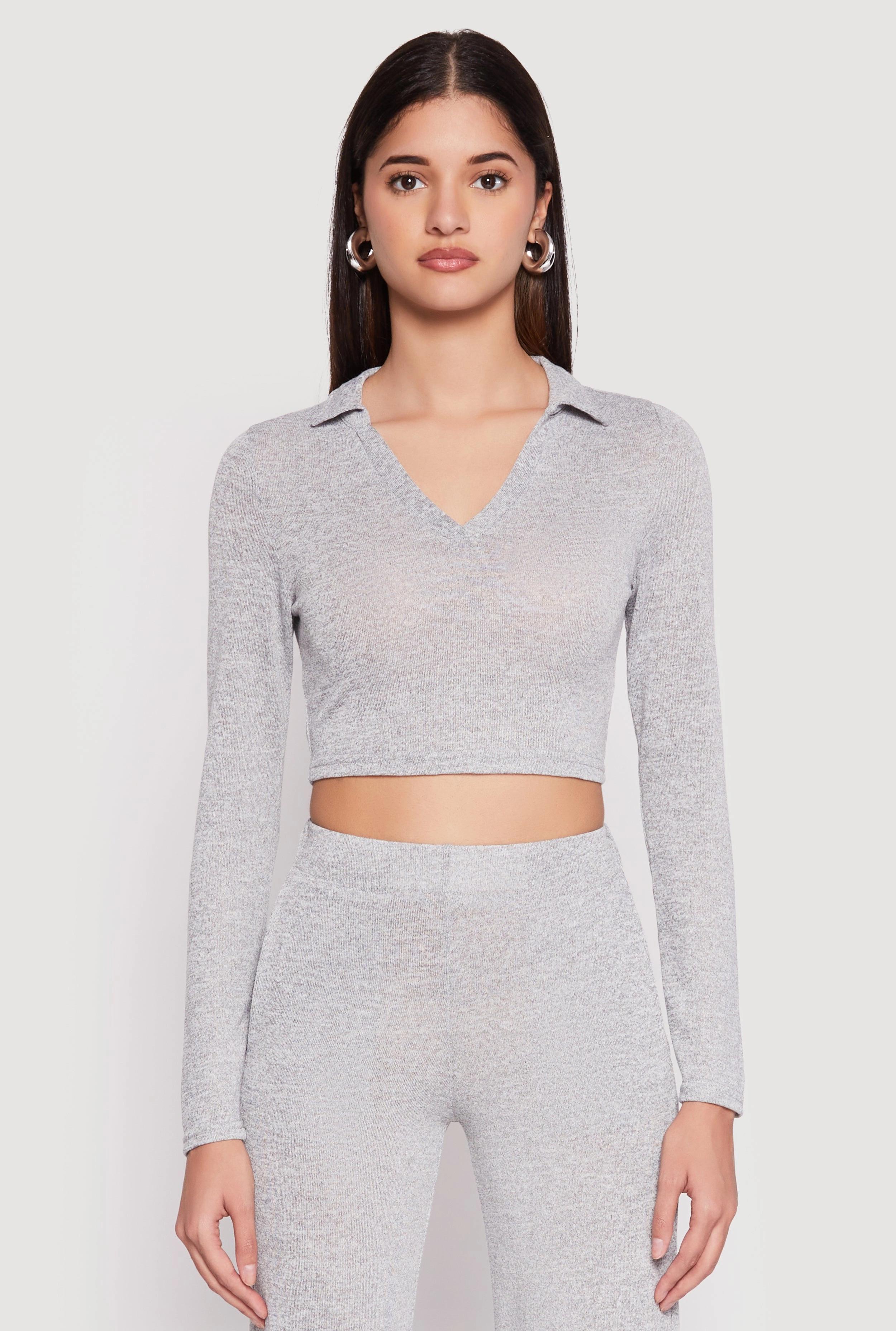 Curtain Daisy Long Sleeve Cropped Polo Shirt