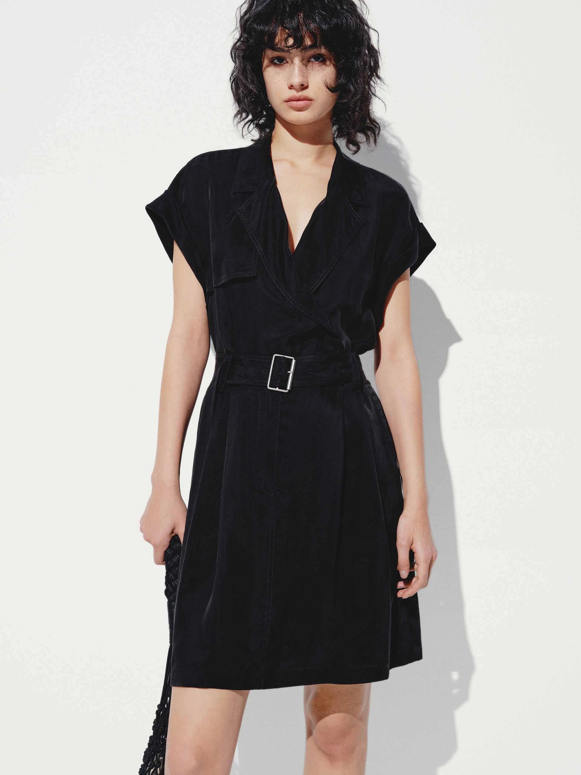 Satin Layers V-neck Black Mini Dress
