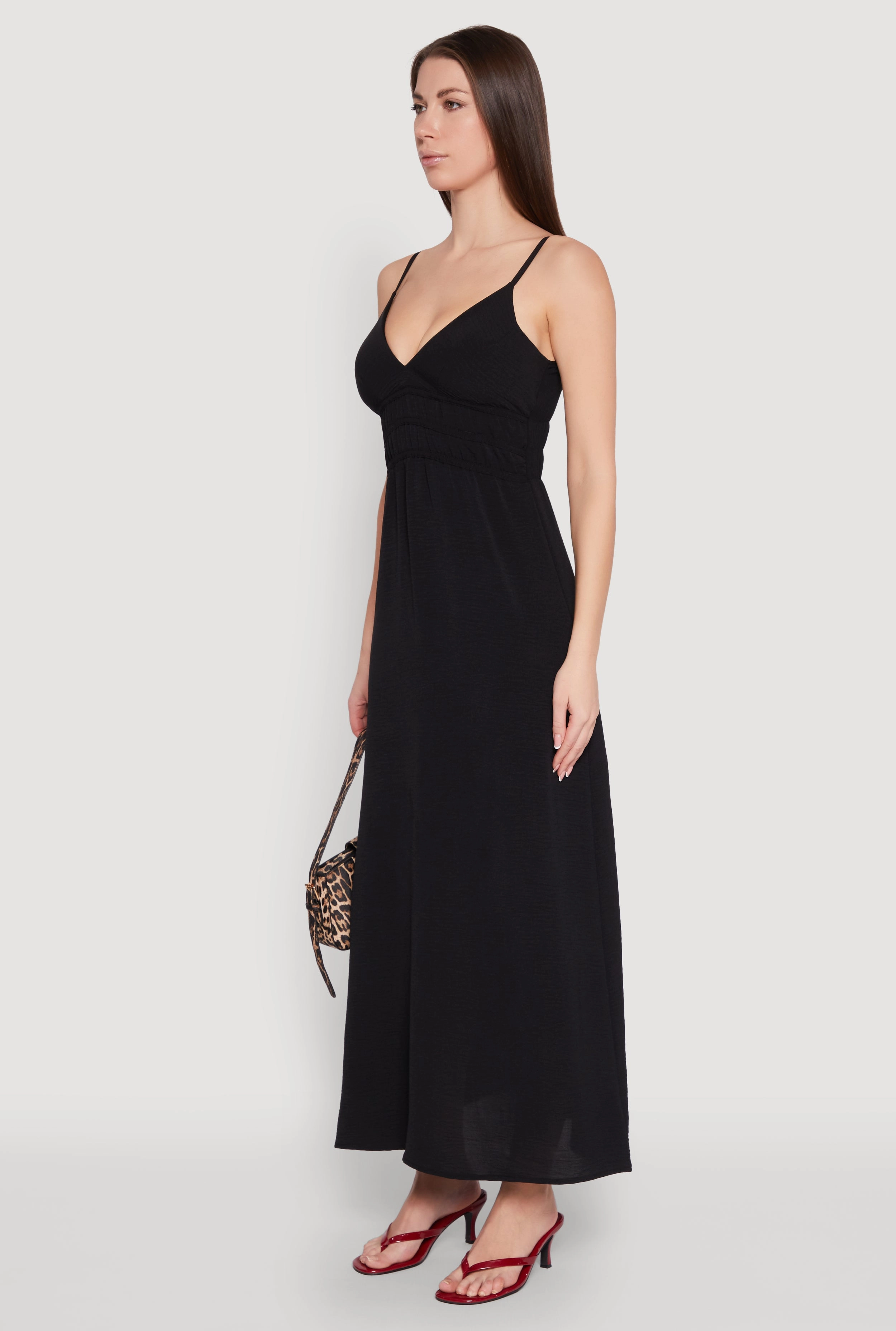 Breathable Design V Neck Empire Waist Maxi Dress