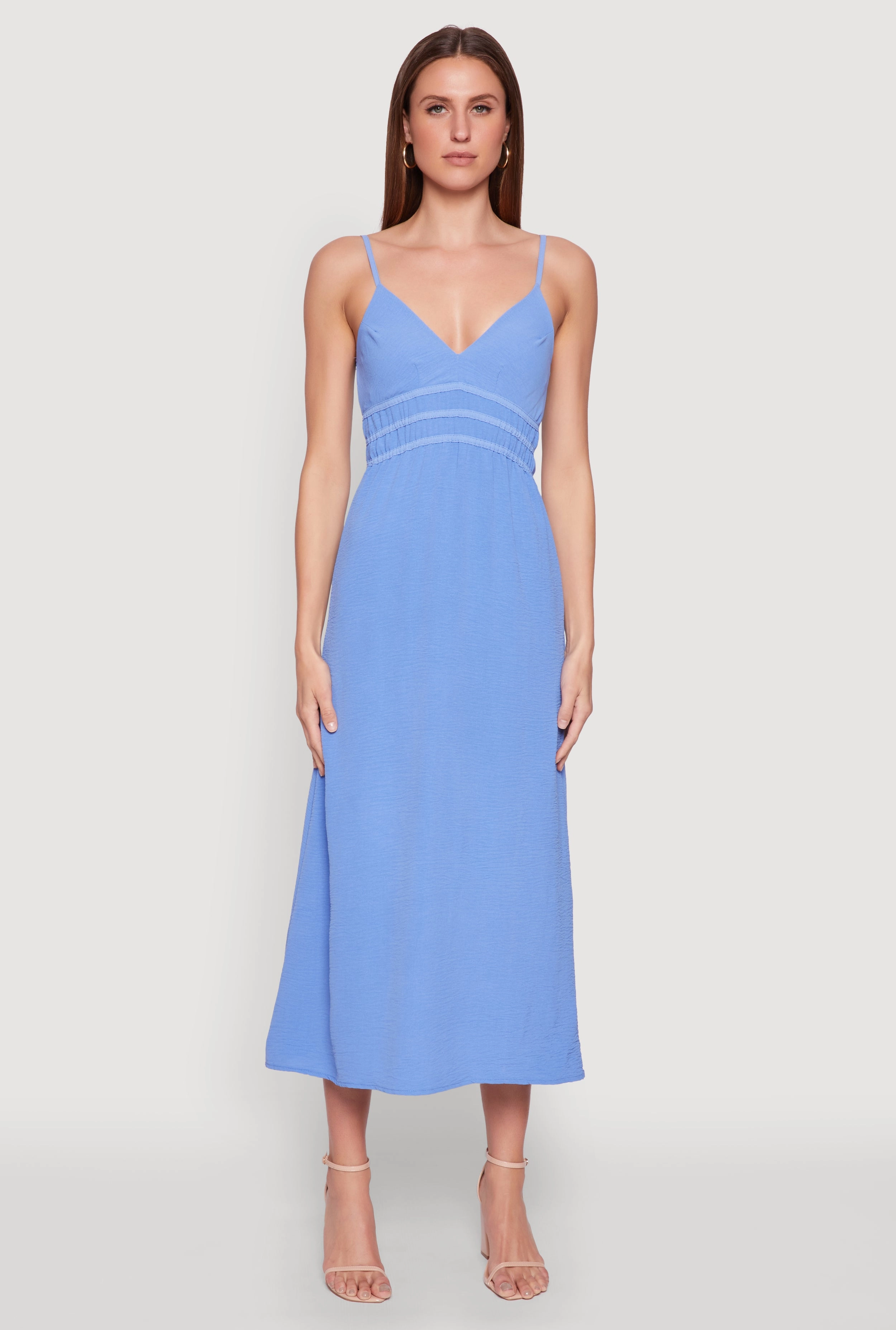 V Neck Empire Waist Maxi Dress Breezy Style Flattering Layers