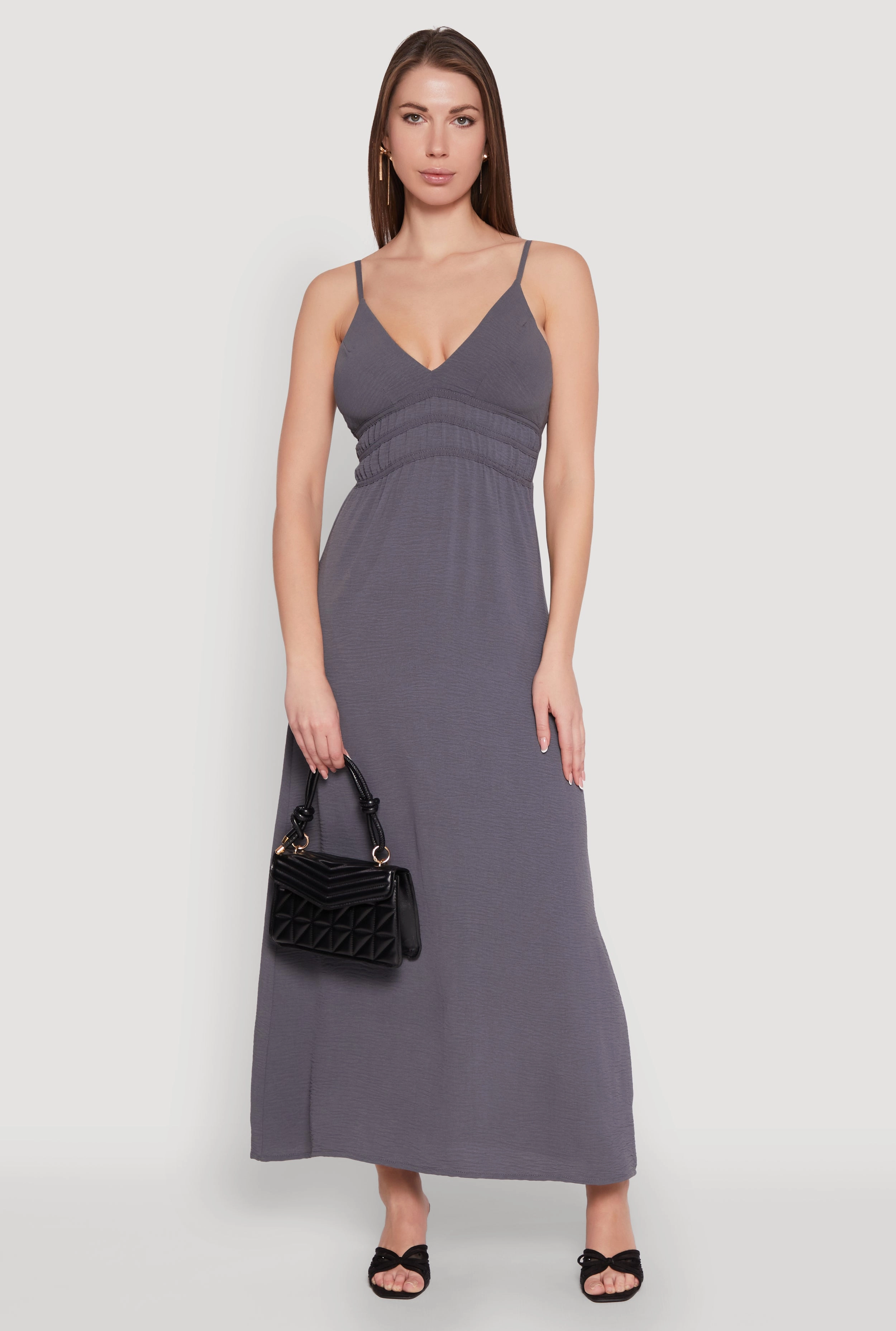 V Neck Empire Waist Maxi Dress Cozy Balance Modern Twist