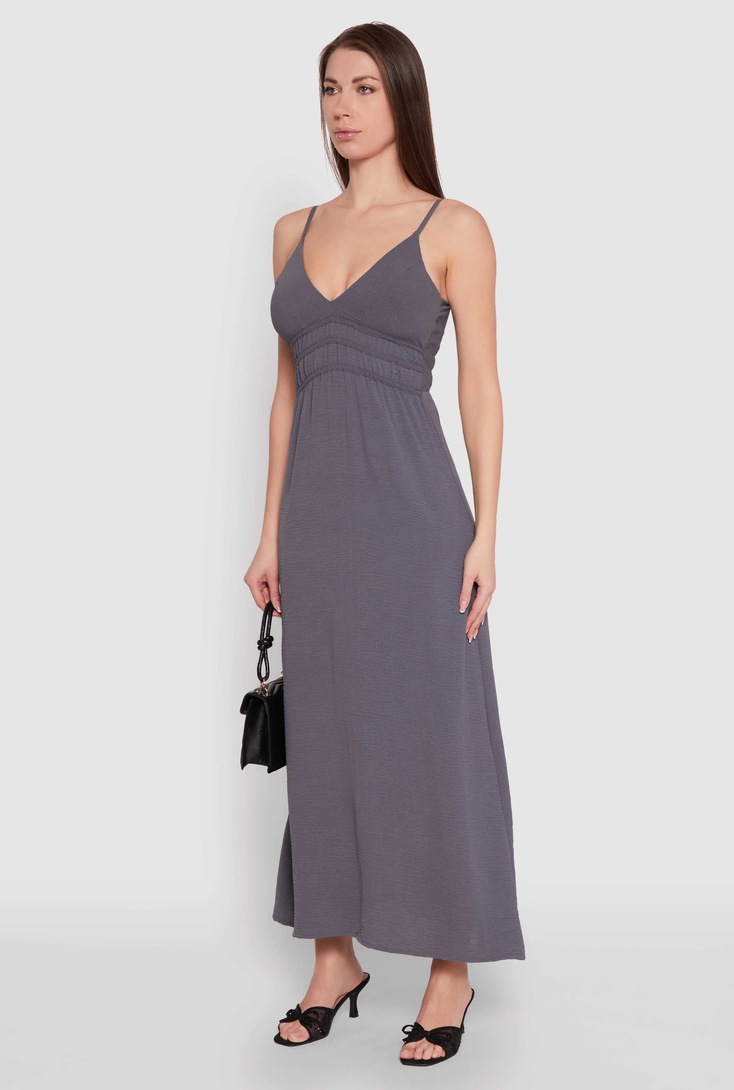 Lounge Vibes Draped Silhouette V Neck Empire Waist Maxi Dress