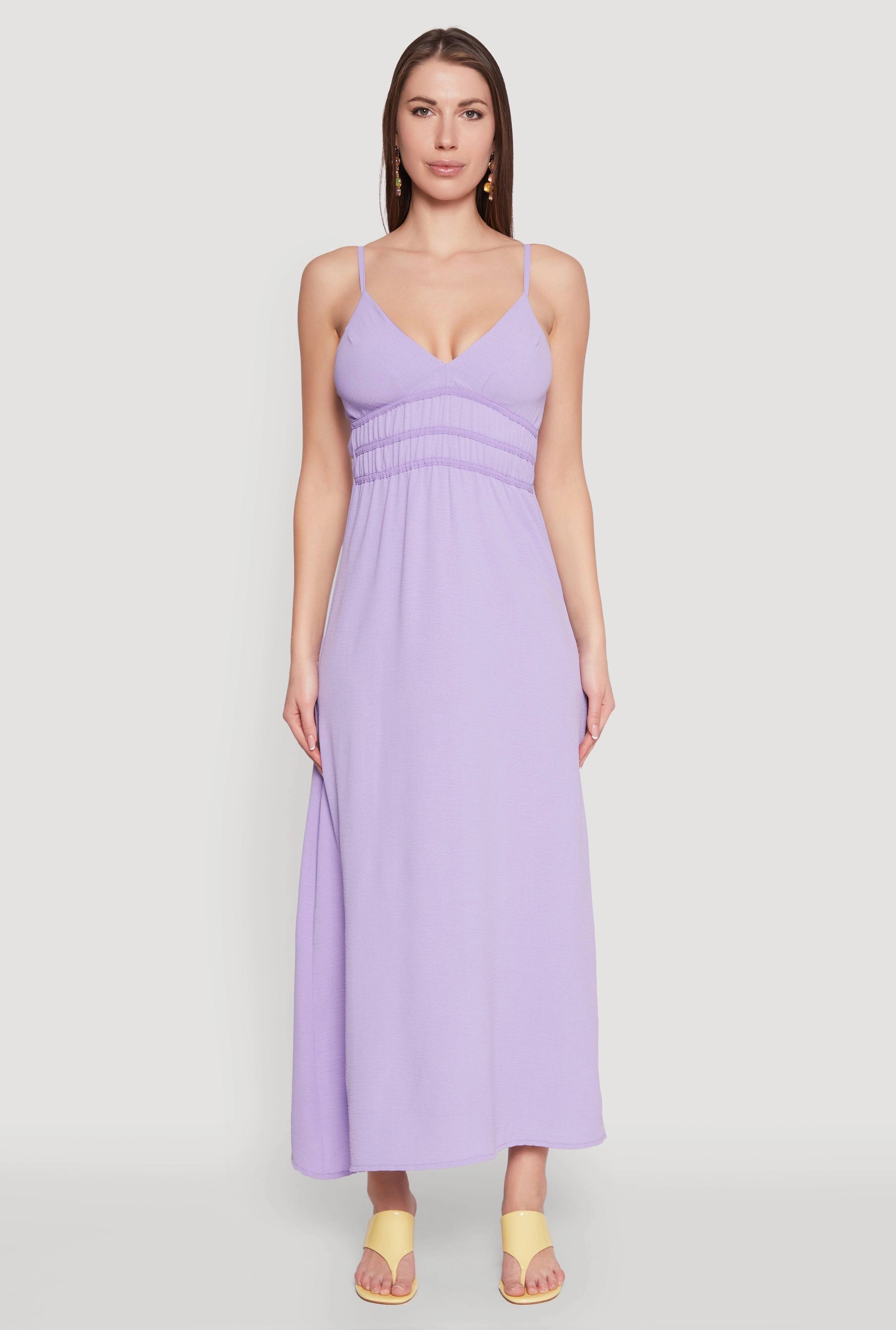 Flattering Wearable Fresh Combo V Neck Empire Waist Maxi Dress