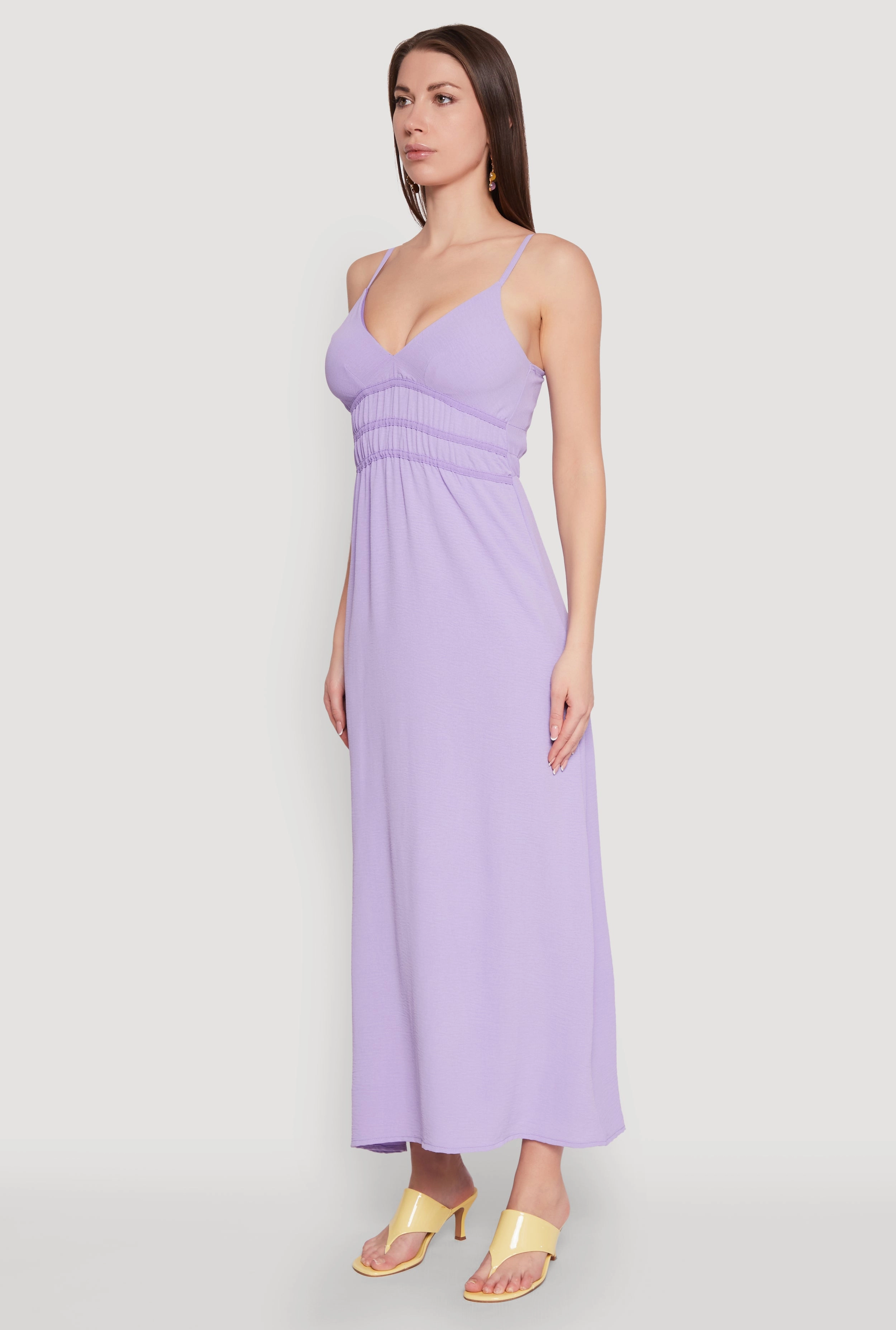 Mature Glam Tiered-Skirt V Neck Empire Waist Maxi Dress