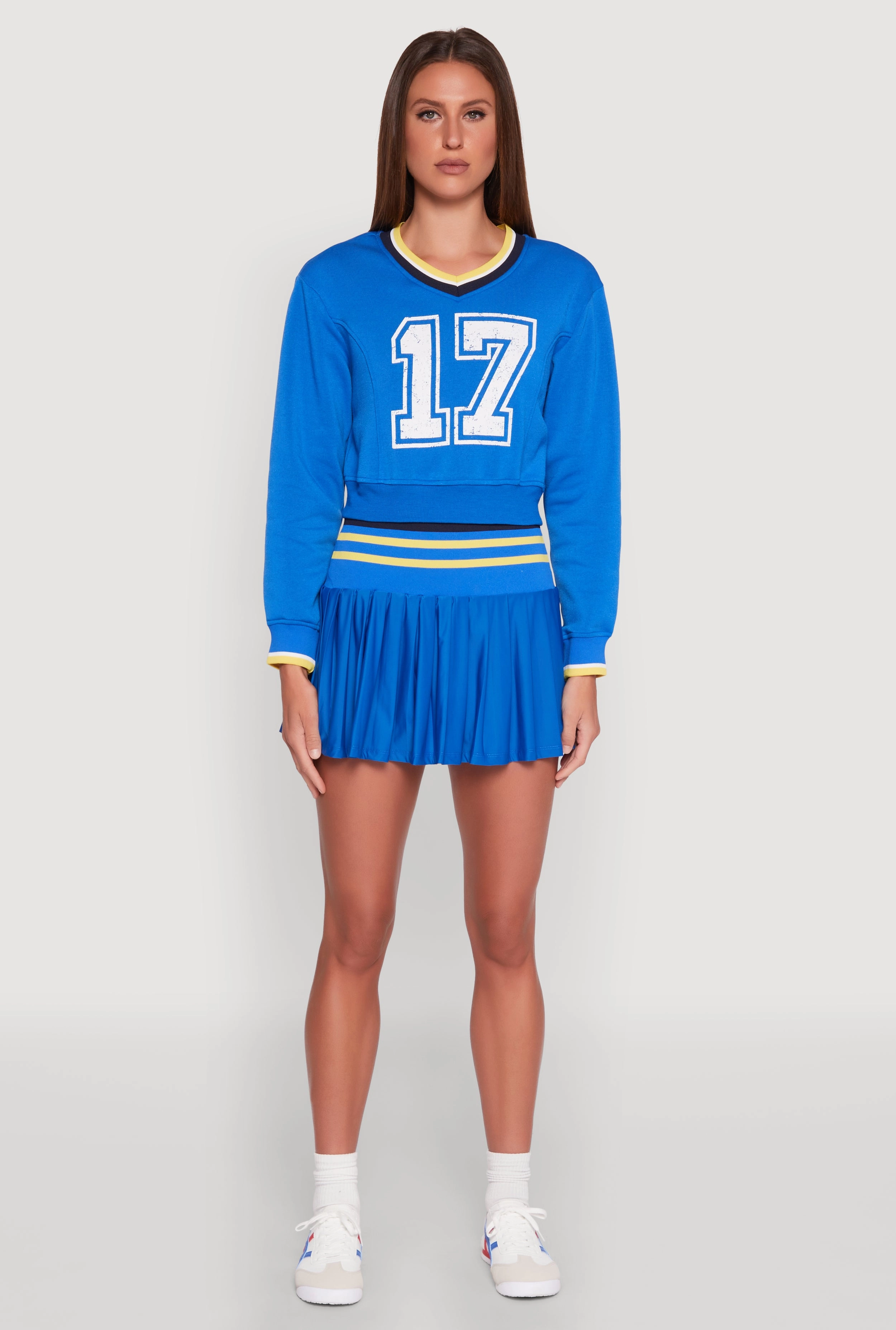 Gloves V Neck Graphic Varsity Sweatshirt