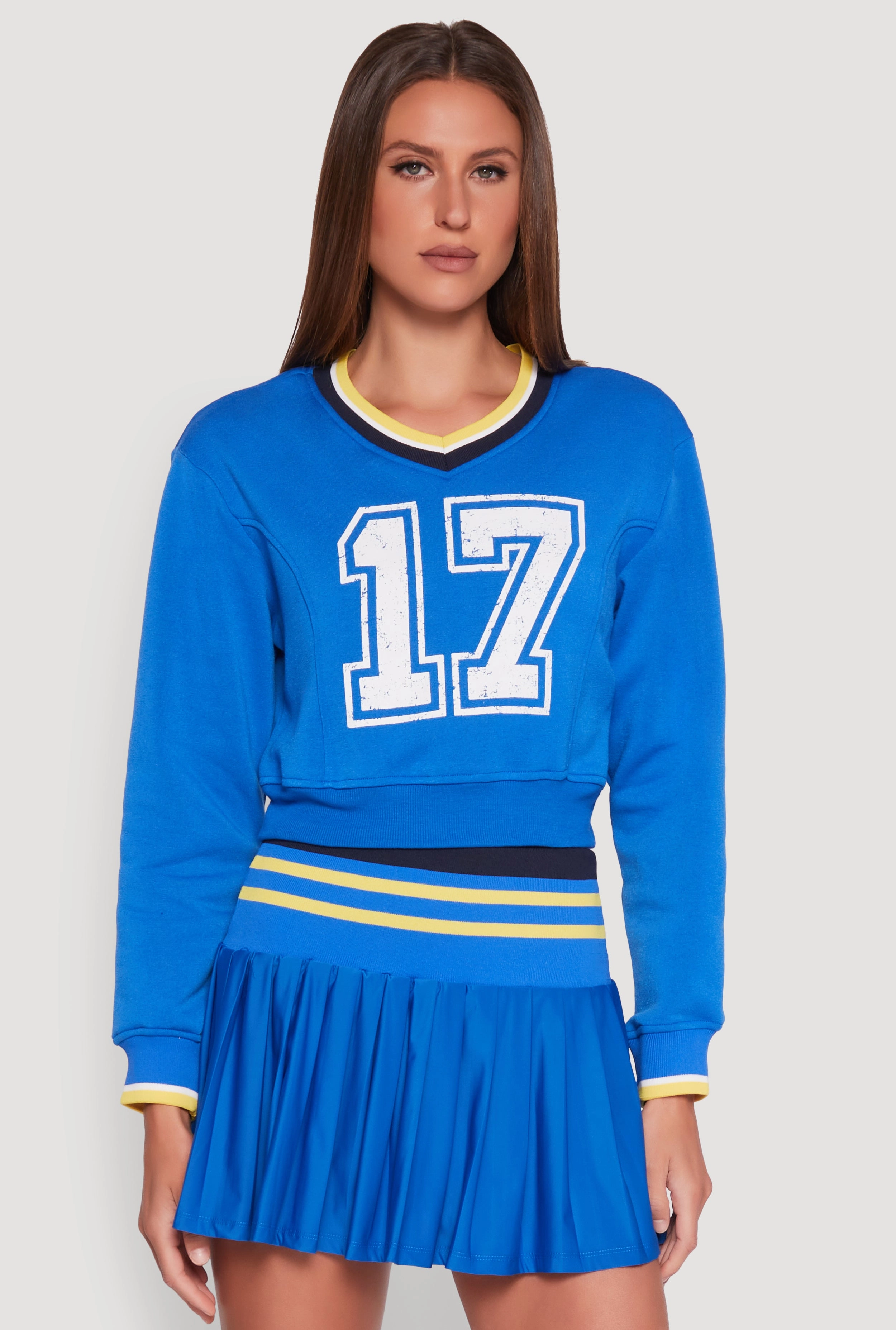 V neck V Neck Graphic Varsity Sweatshirt