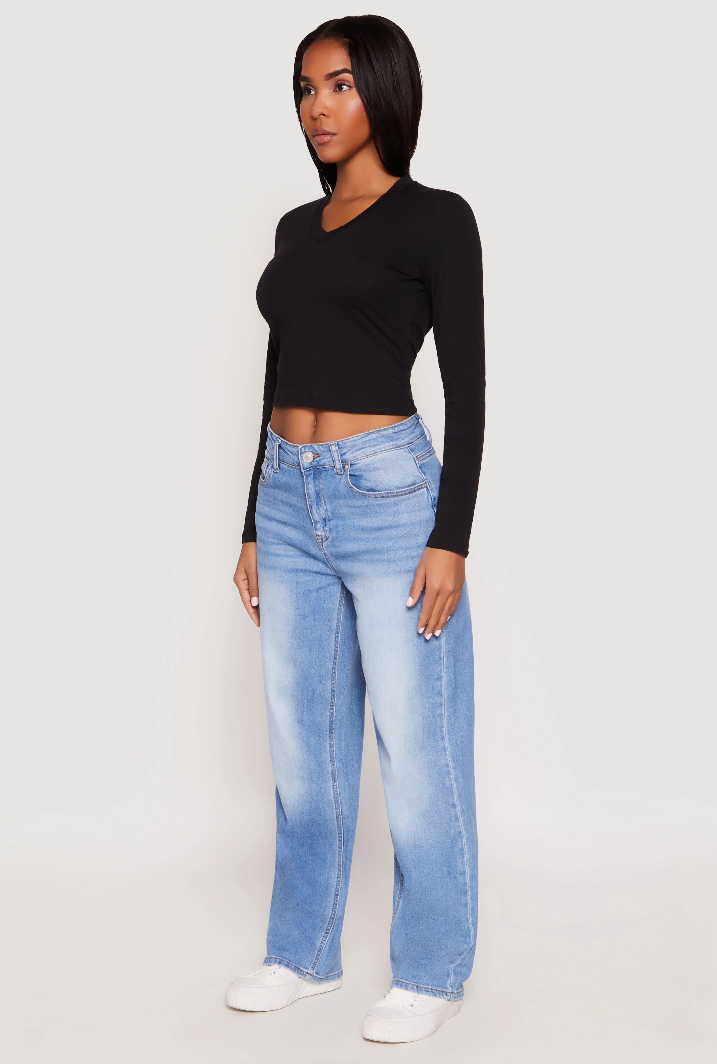 V Neck Long Sleeve Crop Top Beach Wear