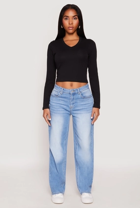 storage room Dairy V Neck Long Sleeve Crop Top